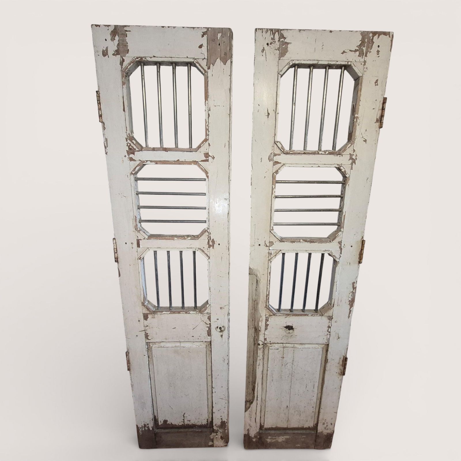 430.0 Antique Indian Jali Doors Pair 189cm | Reclaimed Teak Panels With Steel Bars | Architectural Salvage Feature Doors photo