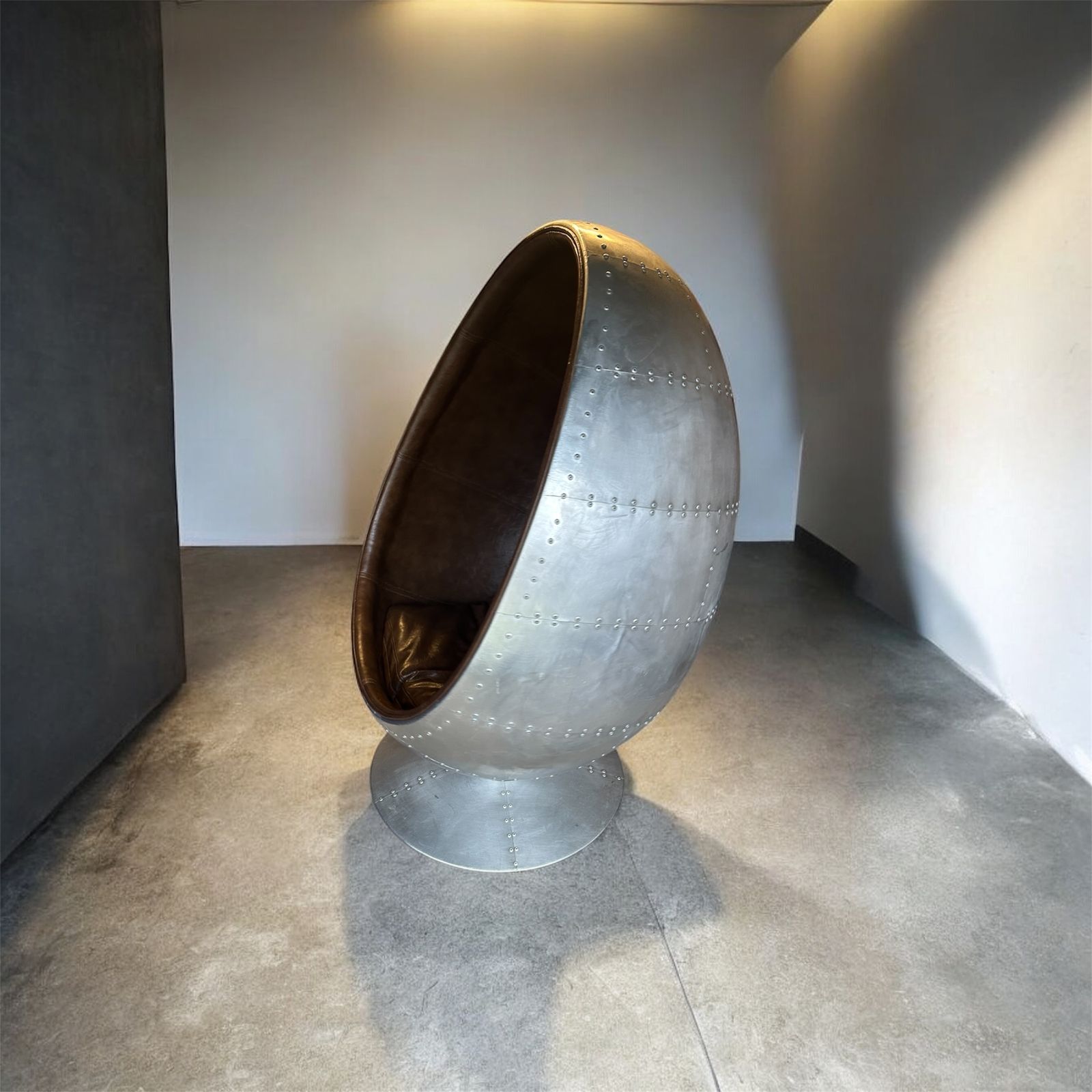 Mid Century Aviator Swivel Egg Pod Chair Metal Galvanised With Cushions photo furniture
