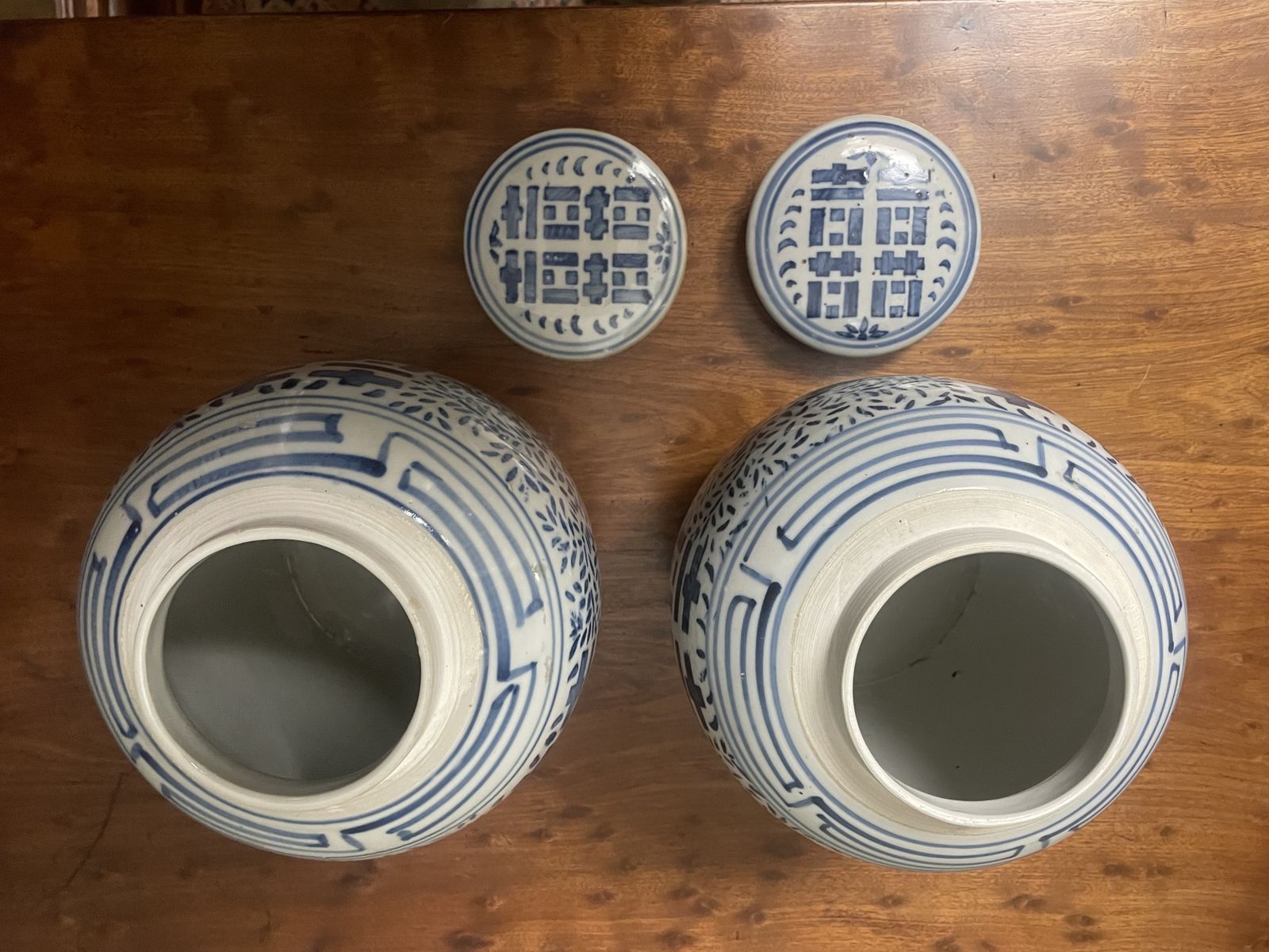 19th Century Pair Of Chinese Double Happiness Ginger Jars Qing Period photo vinterior