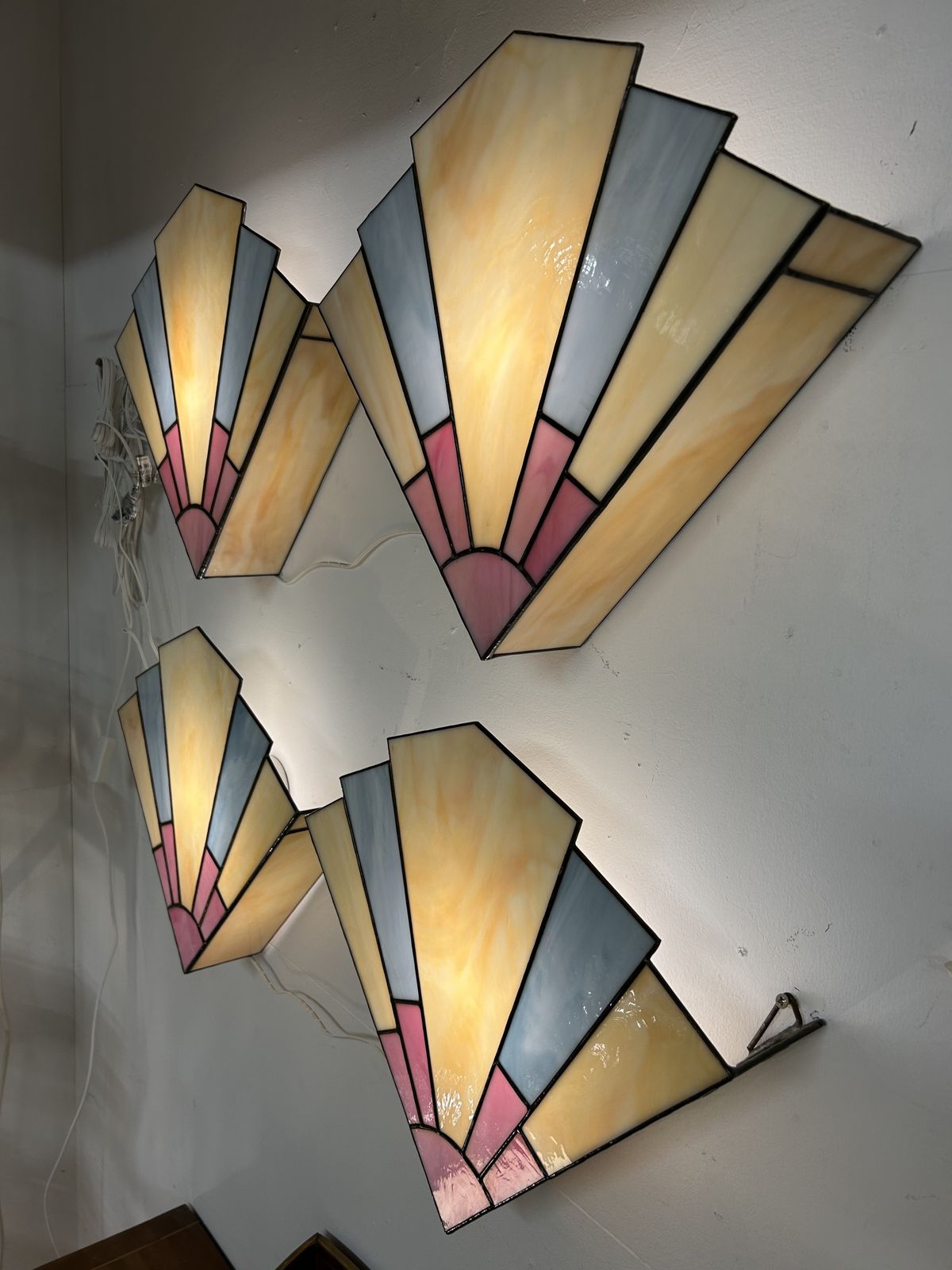 4 X Art Deco Stained Glass Wall Light Covers photo Lighting