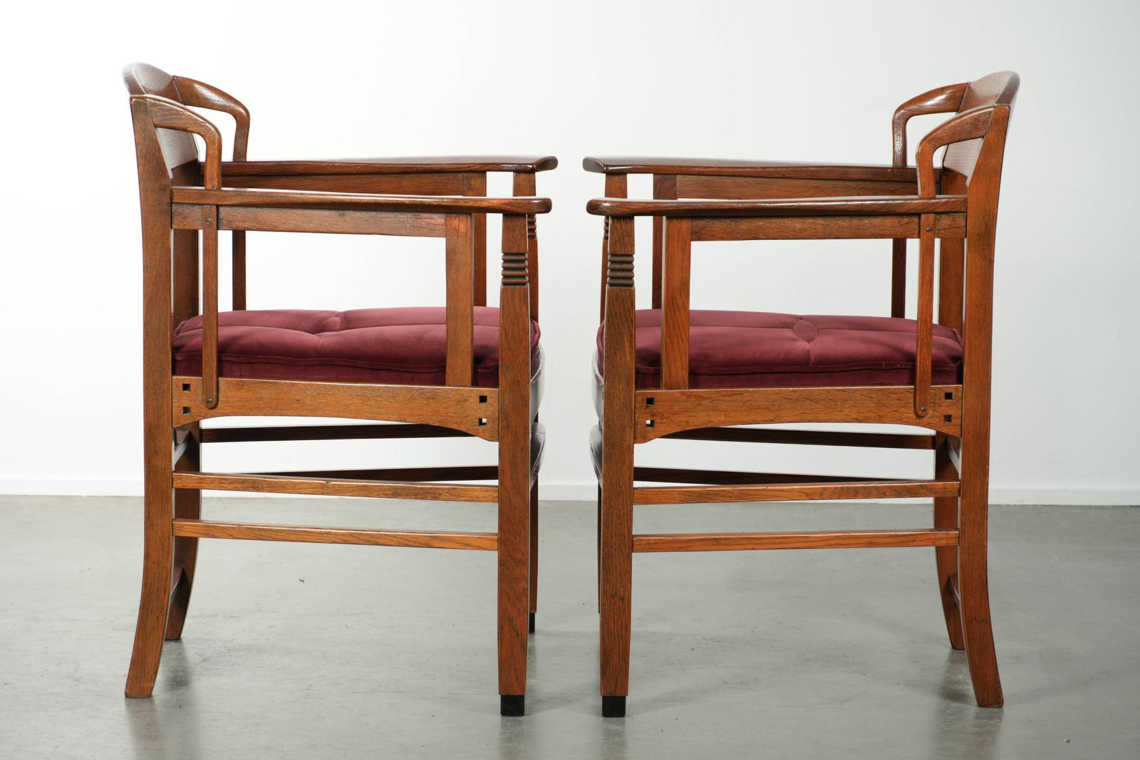 Set Of Two Art Nouveau/Jugendstil Design Schuitema Dining Chairs With A Luxurious Red Fabric Upholstery photo furniture