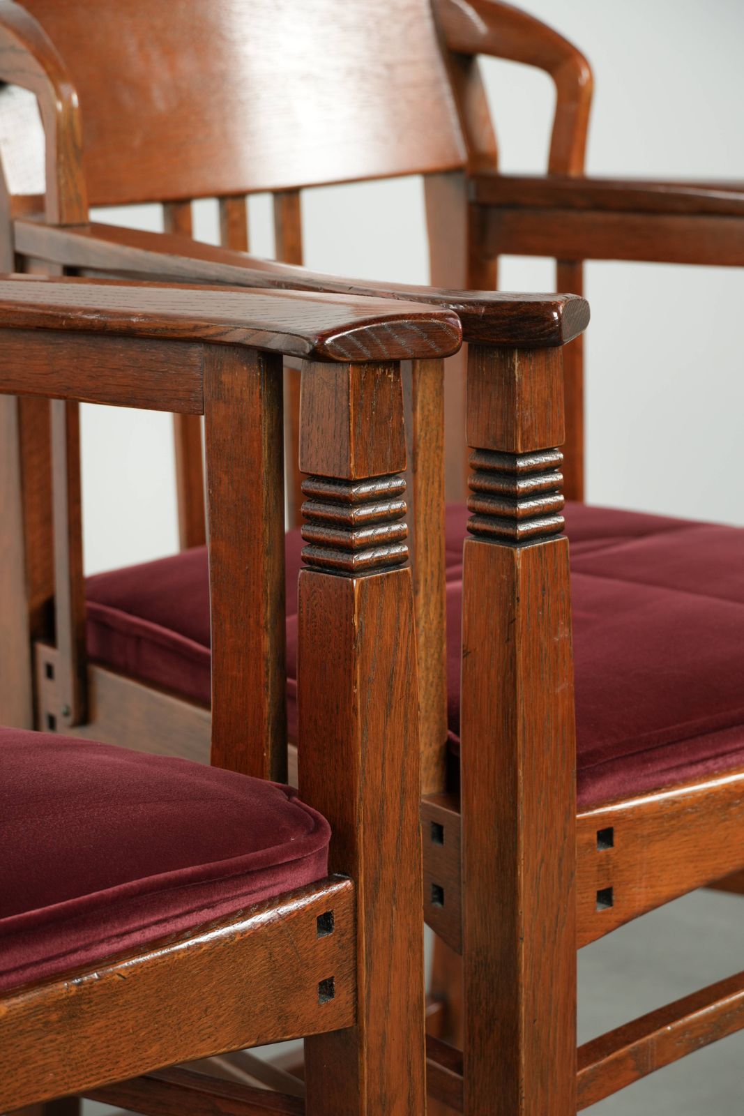 983.0 Set Of Two Art Nouveau/Jugendstil Design Schuitema Dining Chairs With A Luxurious Red Fabric Upholstery photo
