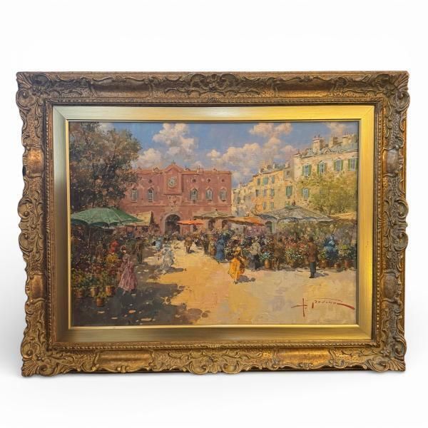 Antonio Gravina Oil Painting, Early 20th Century Continental Market Scene