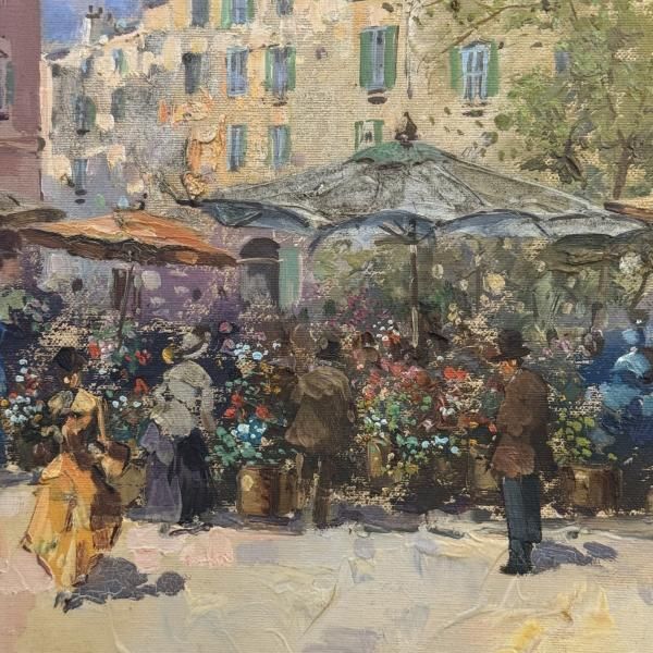 Antonio Gravina Oil Painting, Early 20th Century Continental Market Scene photo furniture
