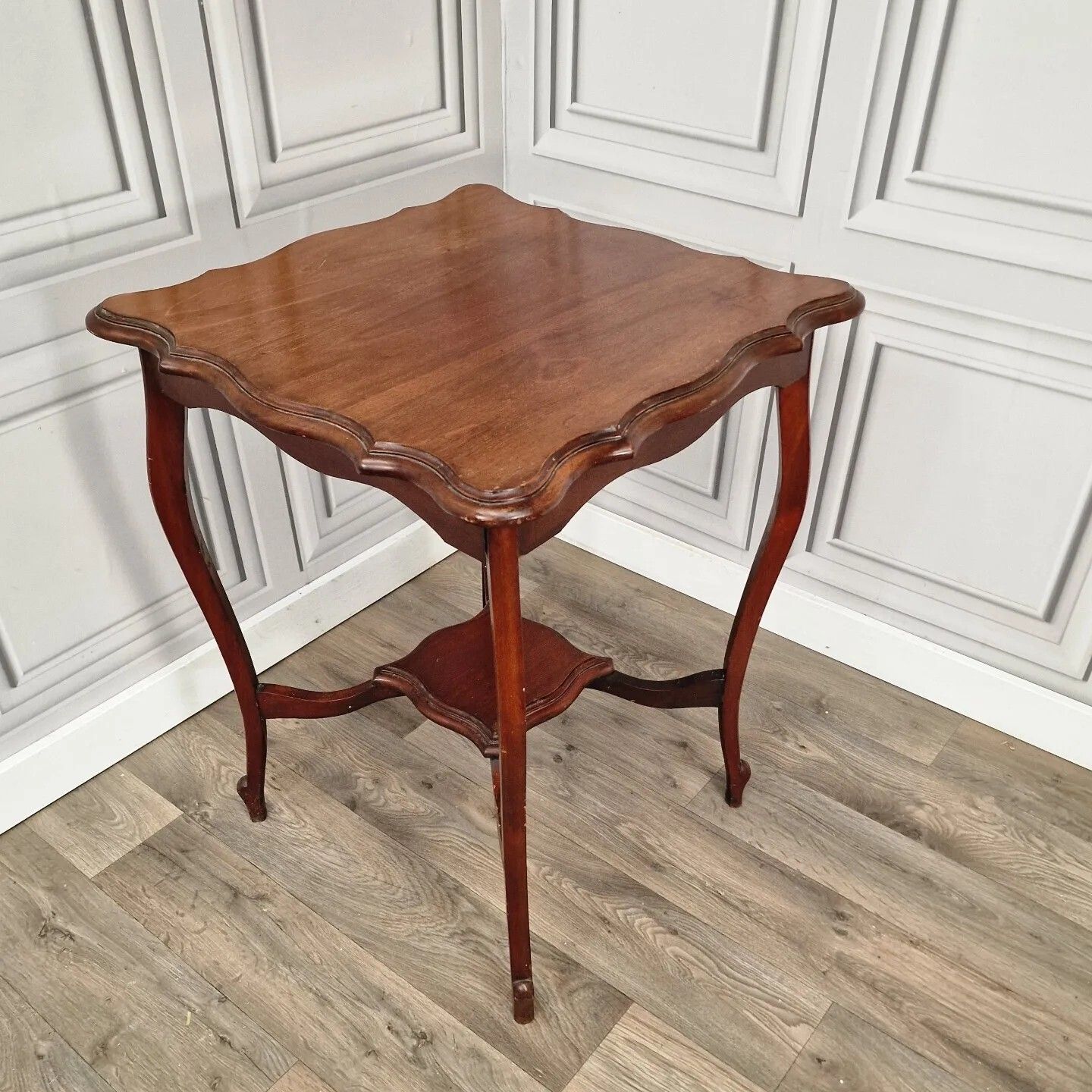 Antique Side End Table Wooden Edwardian Window  Scalloped Top 2 Tier Mahogany photo buy