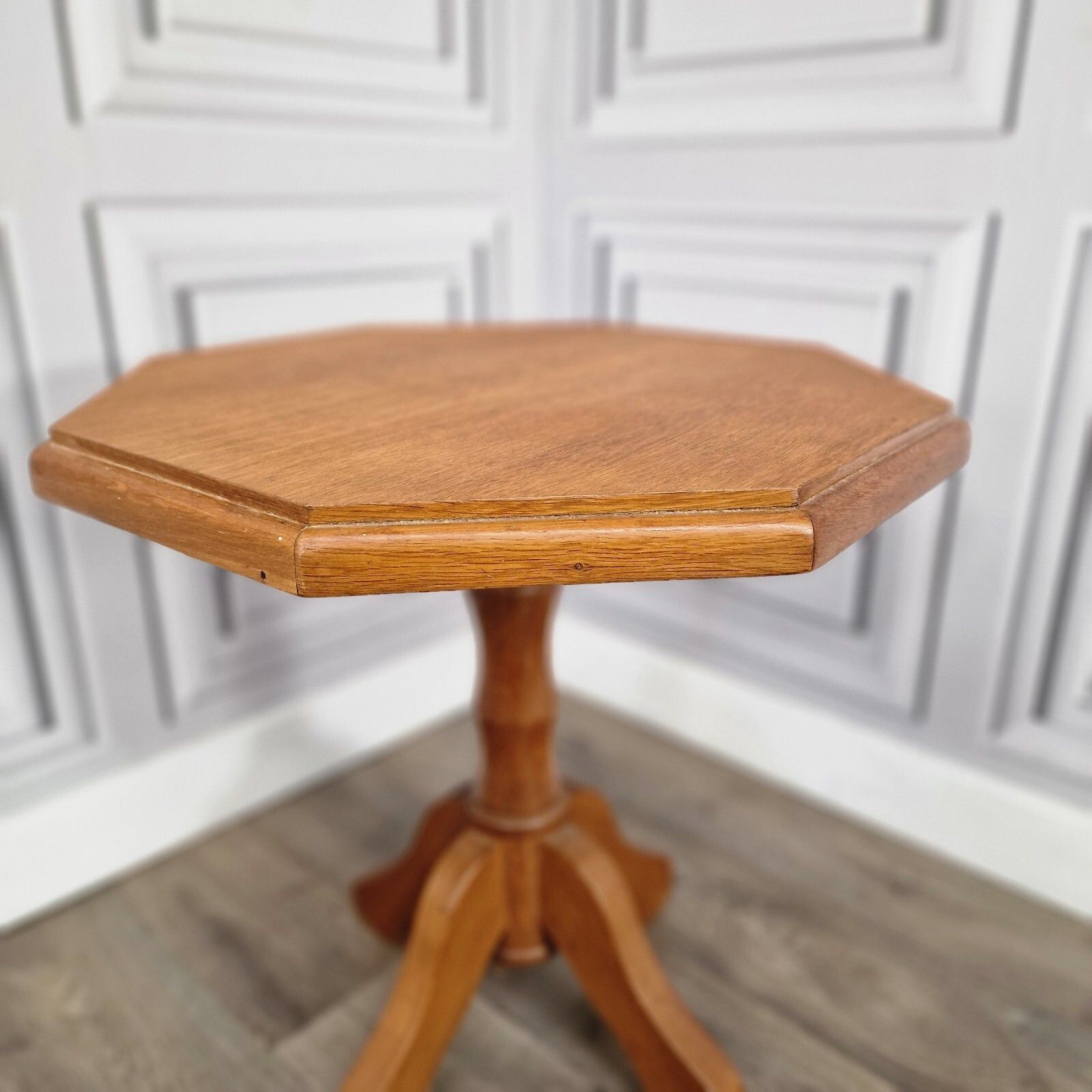 photo buy Vintage Wine Side Table Turned Pedestal Tripod Leg Plant Stand  Oak Wooden Top
