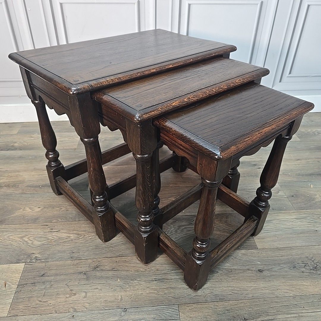 Vintage Nest Of Tables Solid Oak Side Wooden Occasional Cc41 Utility Wartime photo Furniture