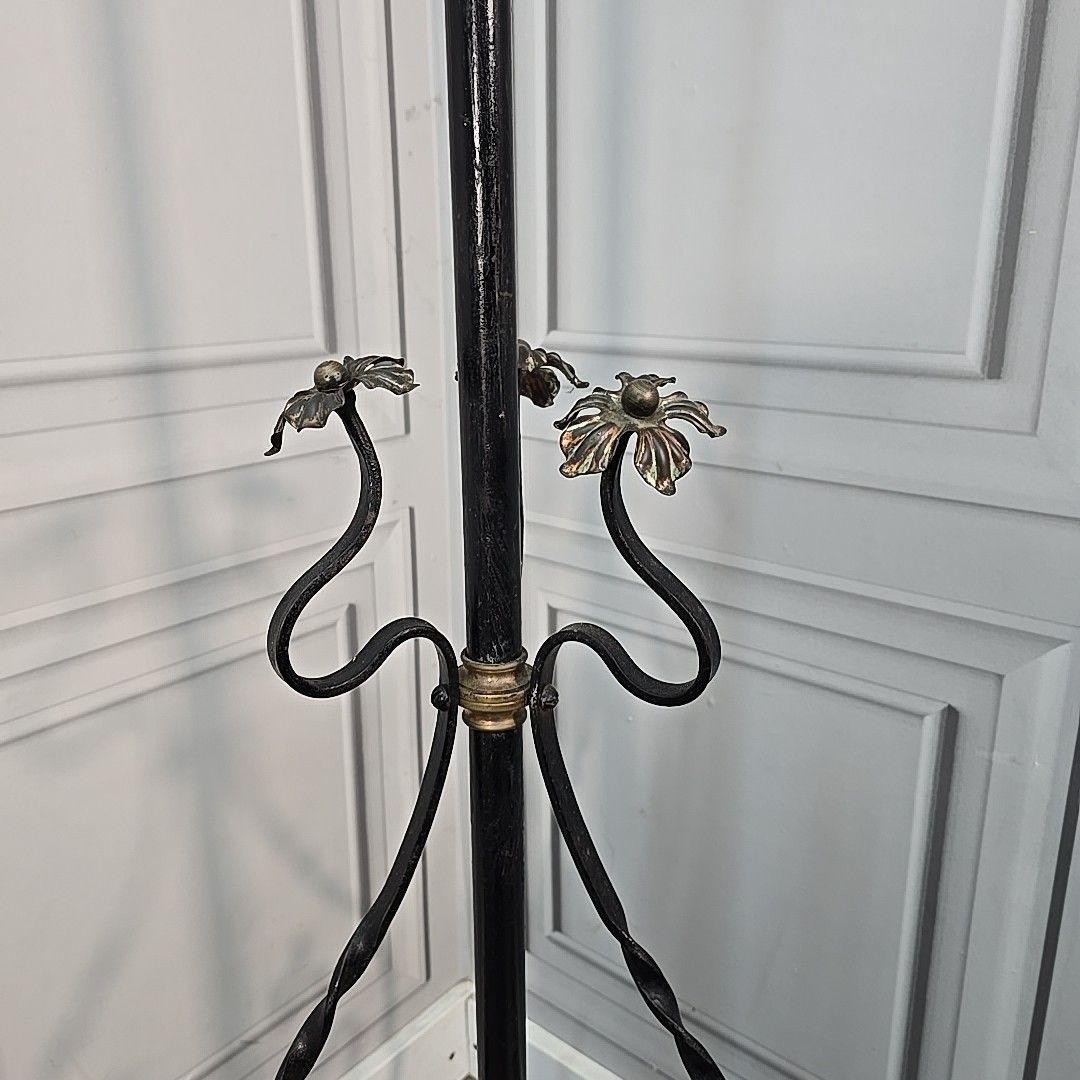 Antique Standard Lamp Copper & Brass Oil Light Wrought Iron Stand For Rewire photo buy
