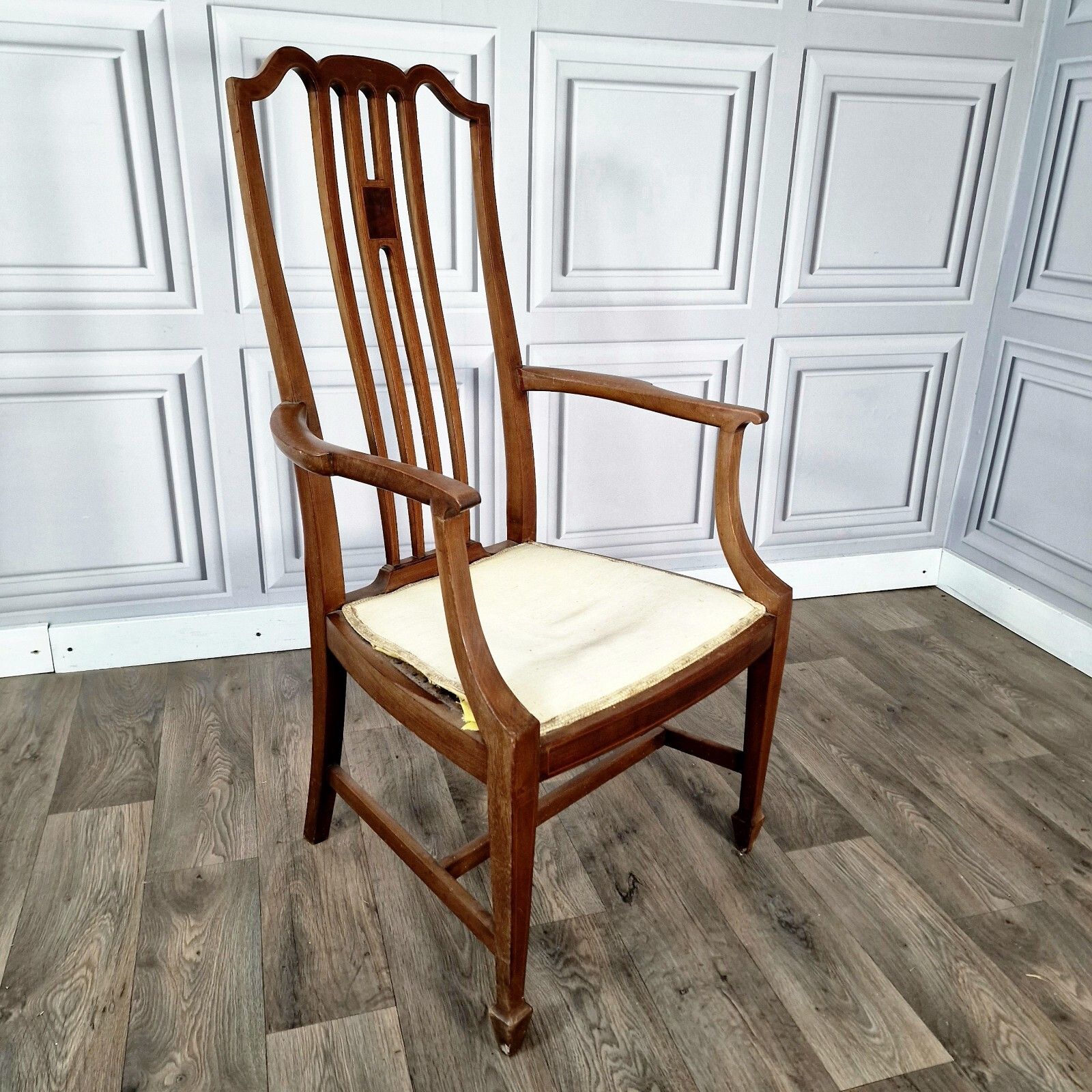 Antique Wooden Edwardian Chair Ornate Elbow Carver Armchair Fireside Lounge Desk