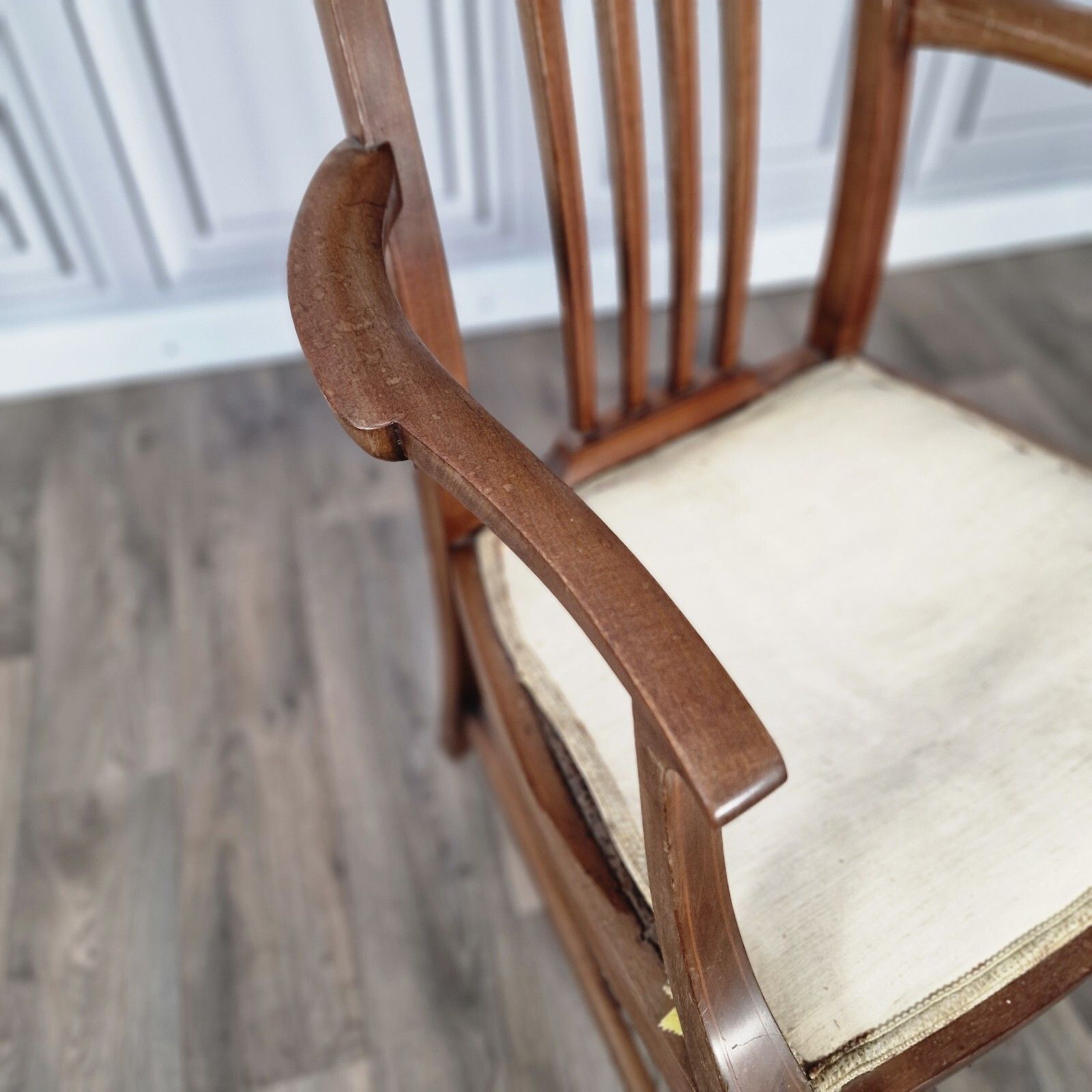 Antique Wooden Edwardian Chair Ornate Elbow Carver Armchair Fireside Lounge Desk photo vintage