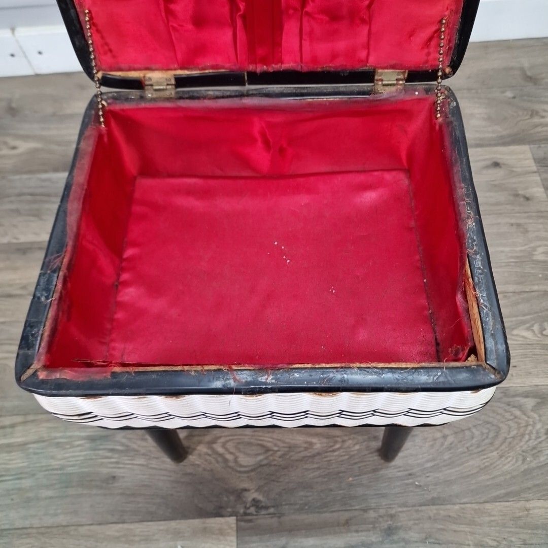 Vintage Retro Weaved Sewing Storage Box Foot Stool Ottoman Mid Century Modern photo vintage