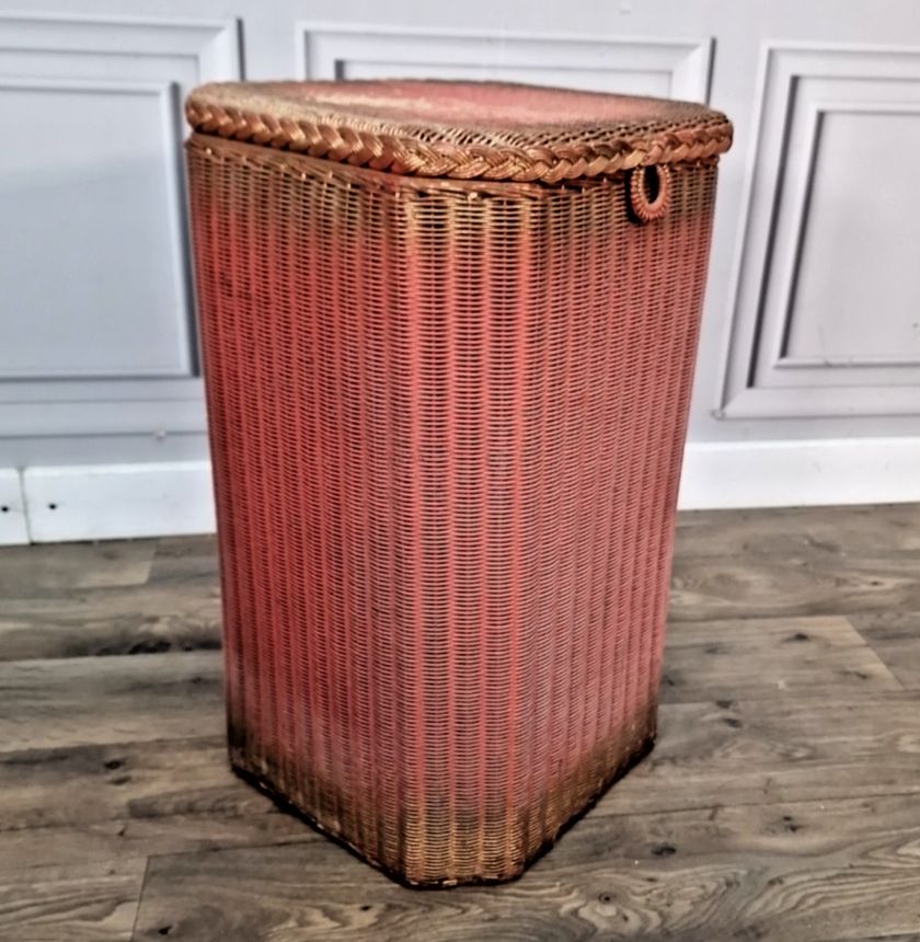 Vintage Laundry Basket  Lloyd Loom – Pink Woven Fibre Linen Storage Box – Lusty