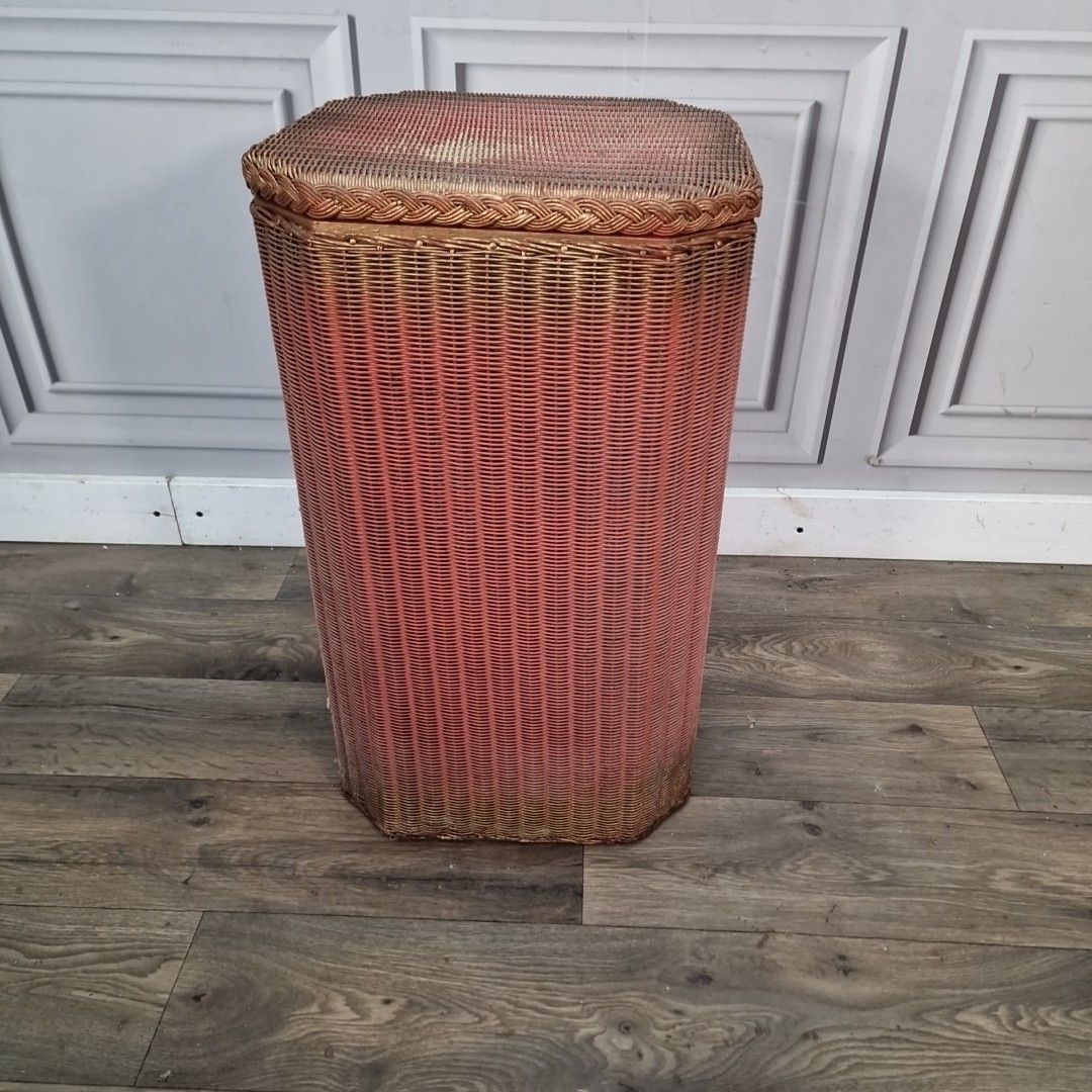 Home Decor Vintage Laundry Basket  Lloyd Loom – Pink Woven Fibre Linen Storage Box – Lusty photo