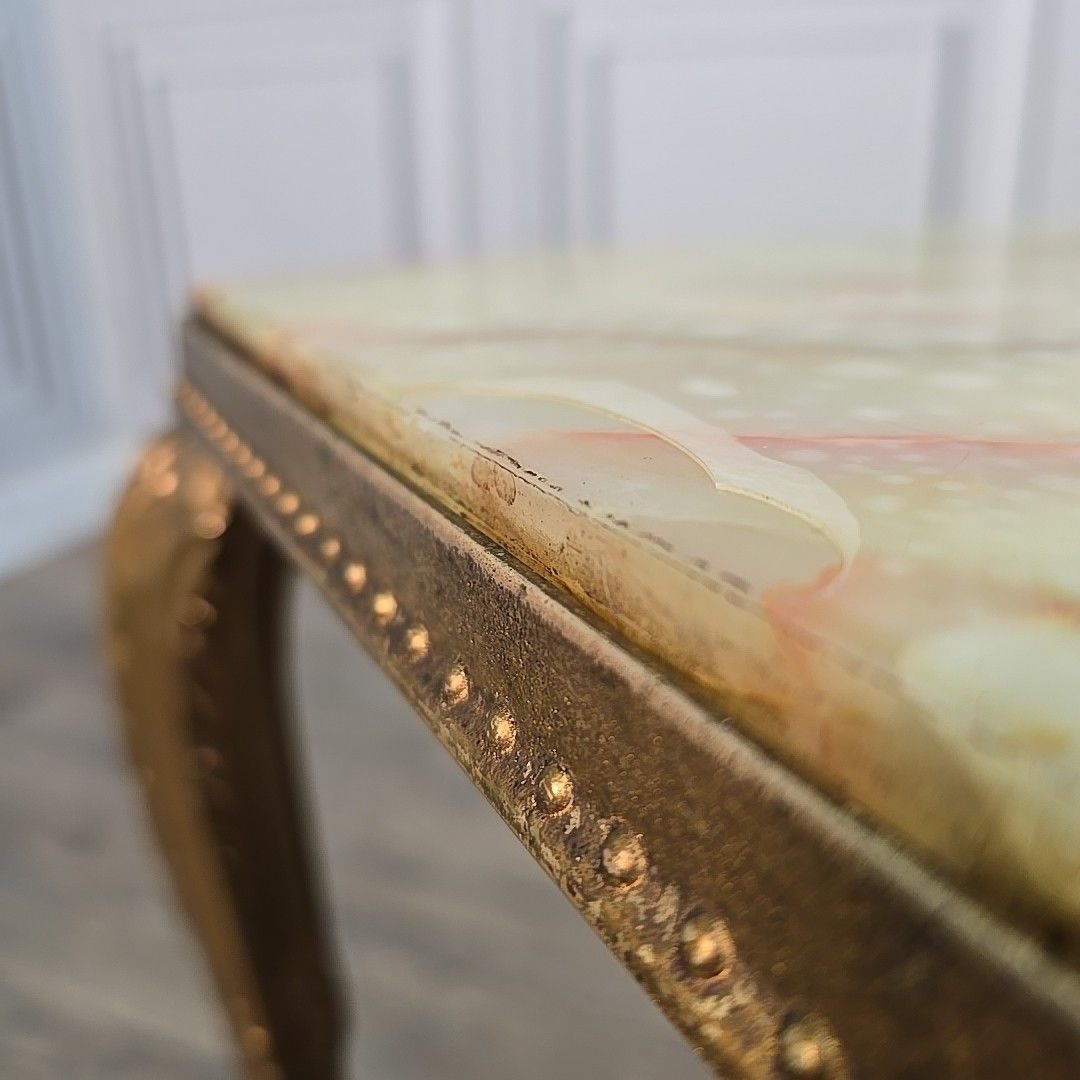 Vintage Brass & Onyx Table – Marble Top – French Louis Style Side Antique Retro photo buy