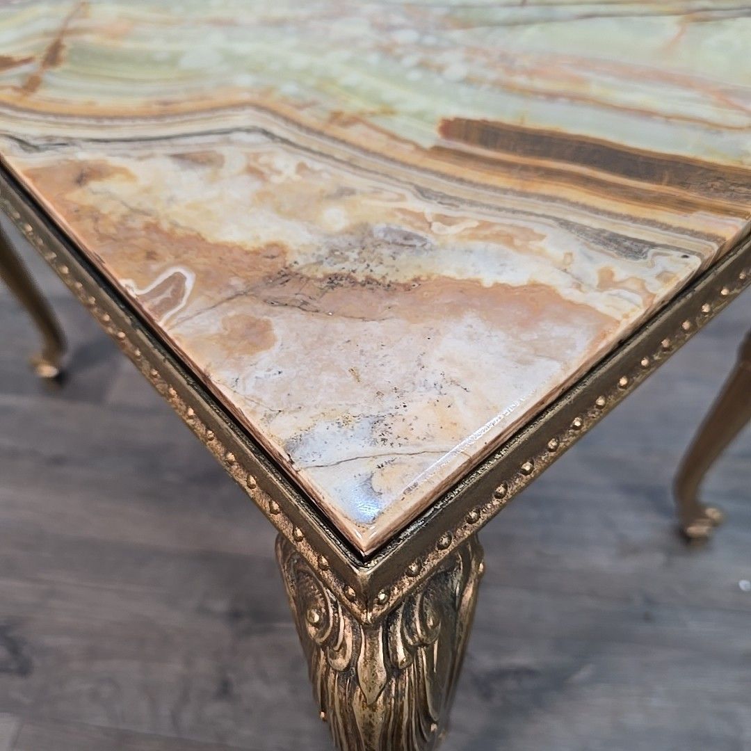 220.0 Vintage Brass & Onyx Table – Marble Top – French Louis Style Side Antique Retro photo