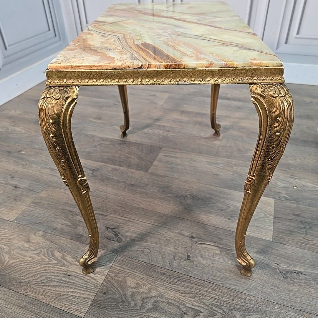 photo buy Vintage Brass & Onyx Table – Marble Top – French Louis Style Side Antique Retro