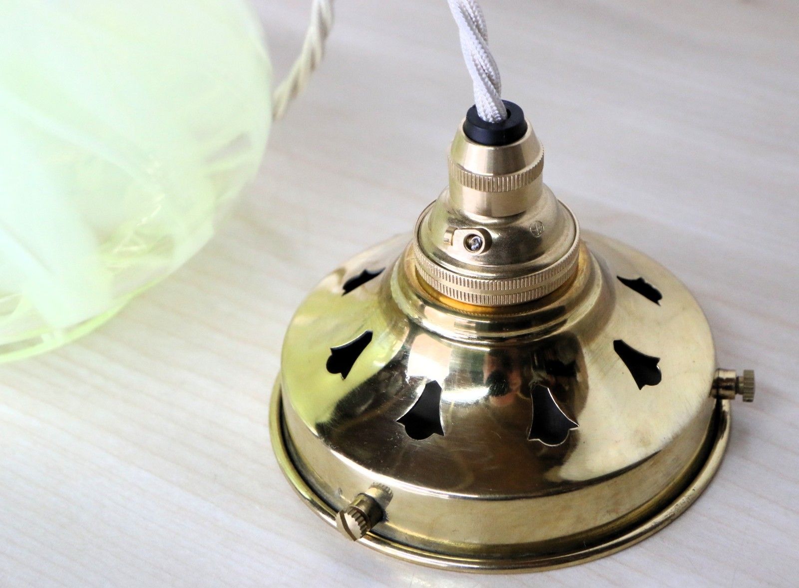 Ceiling Light Vaseline Glass Teardrop Lampshade Art Nouveau With New Fittings photo 275.0