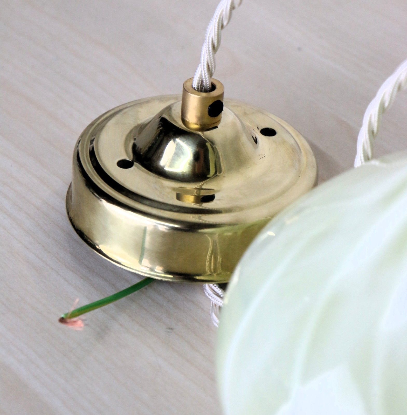 Ceiling Light Vaseline Glass Teardrop Lampshade Art Nouveau With New Fittings photo vintage