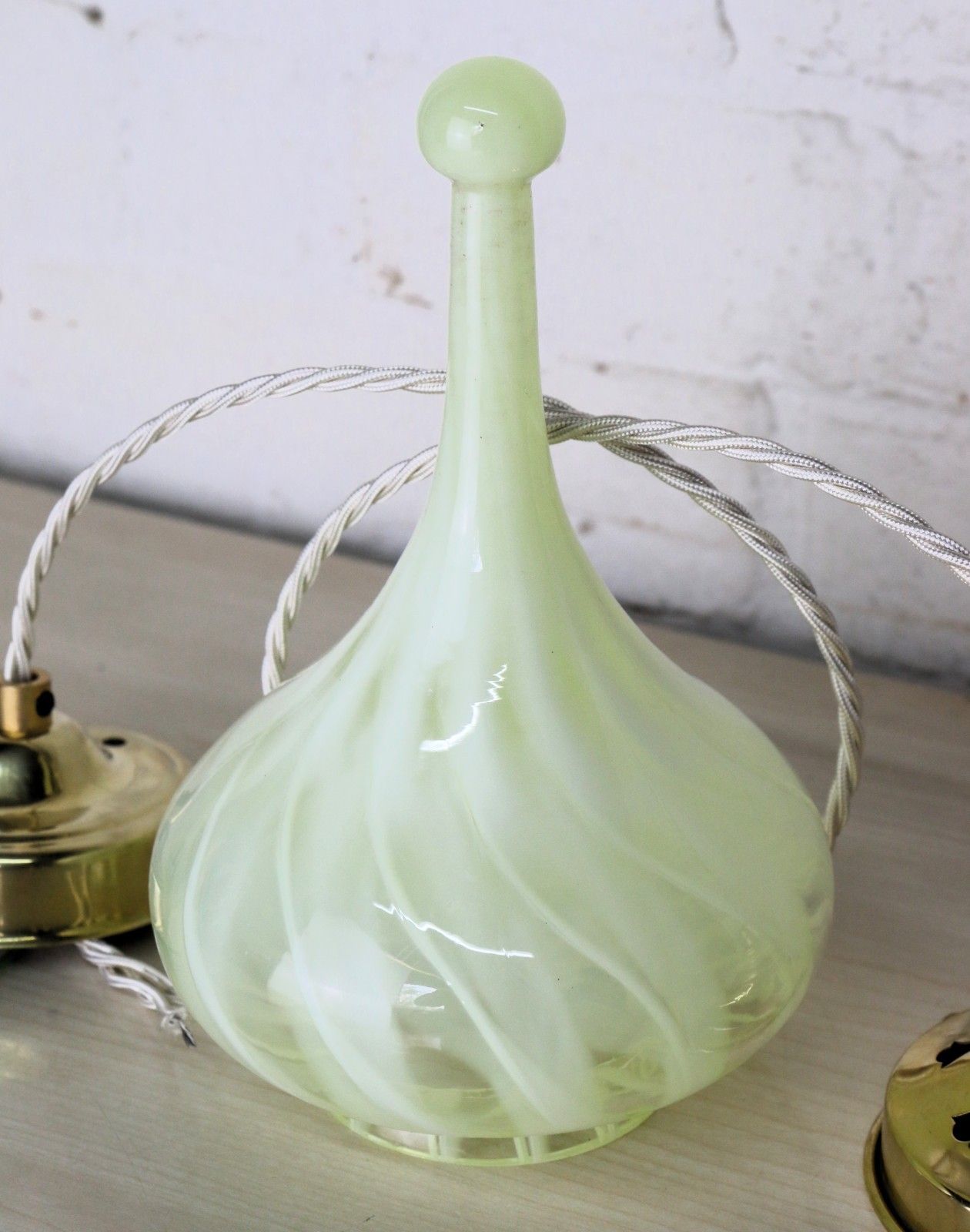 Lighting Ceiling Light Vaseline Glass Teardrop Lampshade Art Nouveau With New Fittings photo