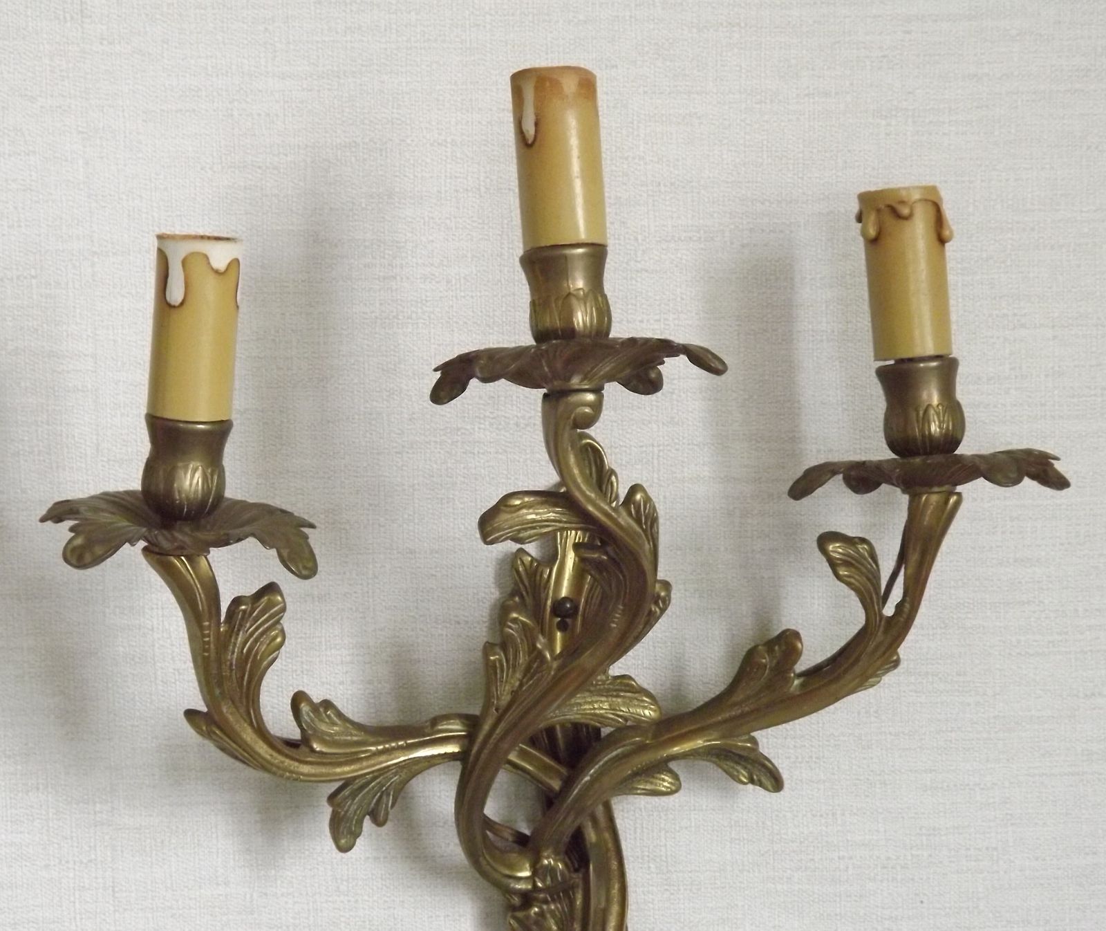 photo for sale Magnificent Pair Of French Antique Bronze Three Light Acanthus Wall Sconces
