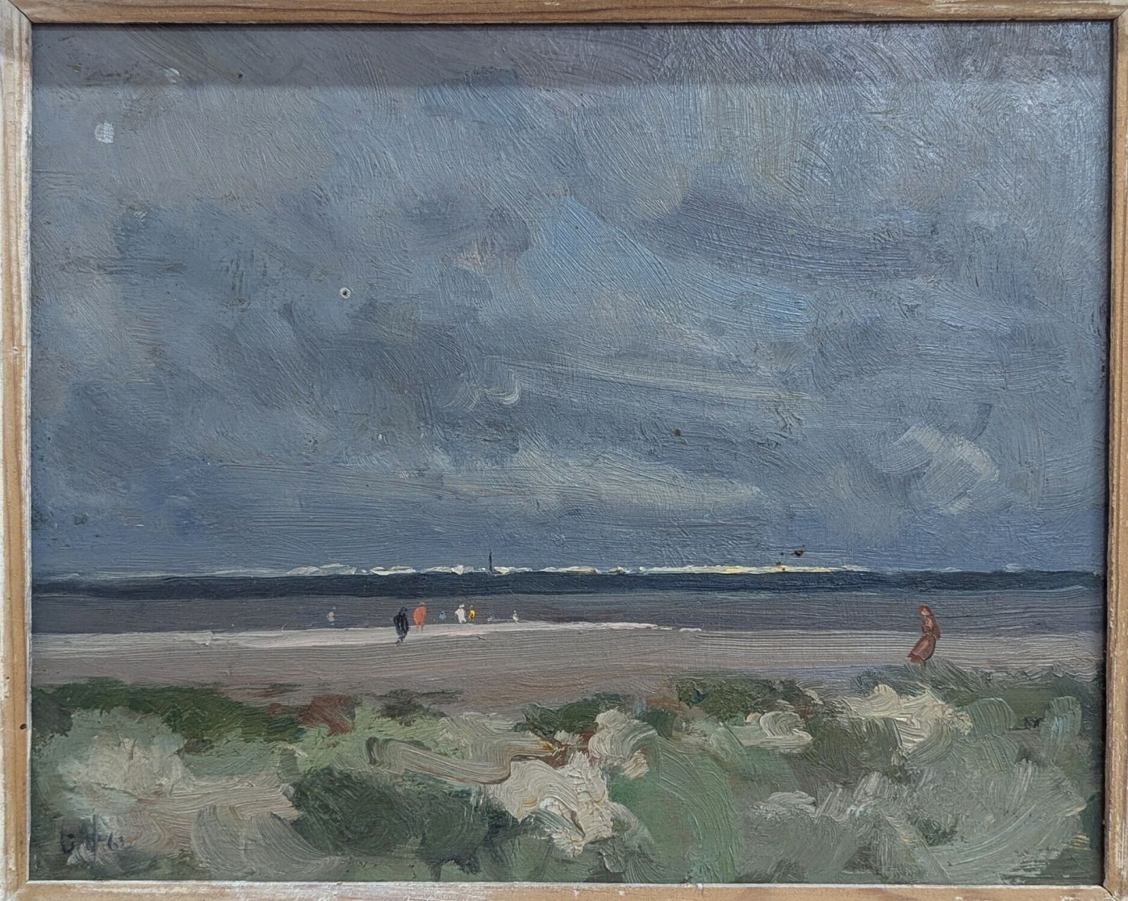 Original Vintage Framed Oil Painting Of A Coastal Scene – Signed & Dated photo for sale