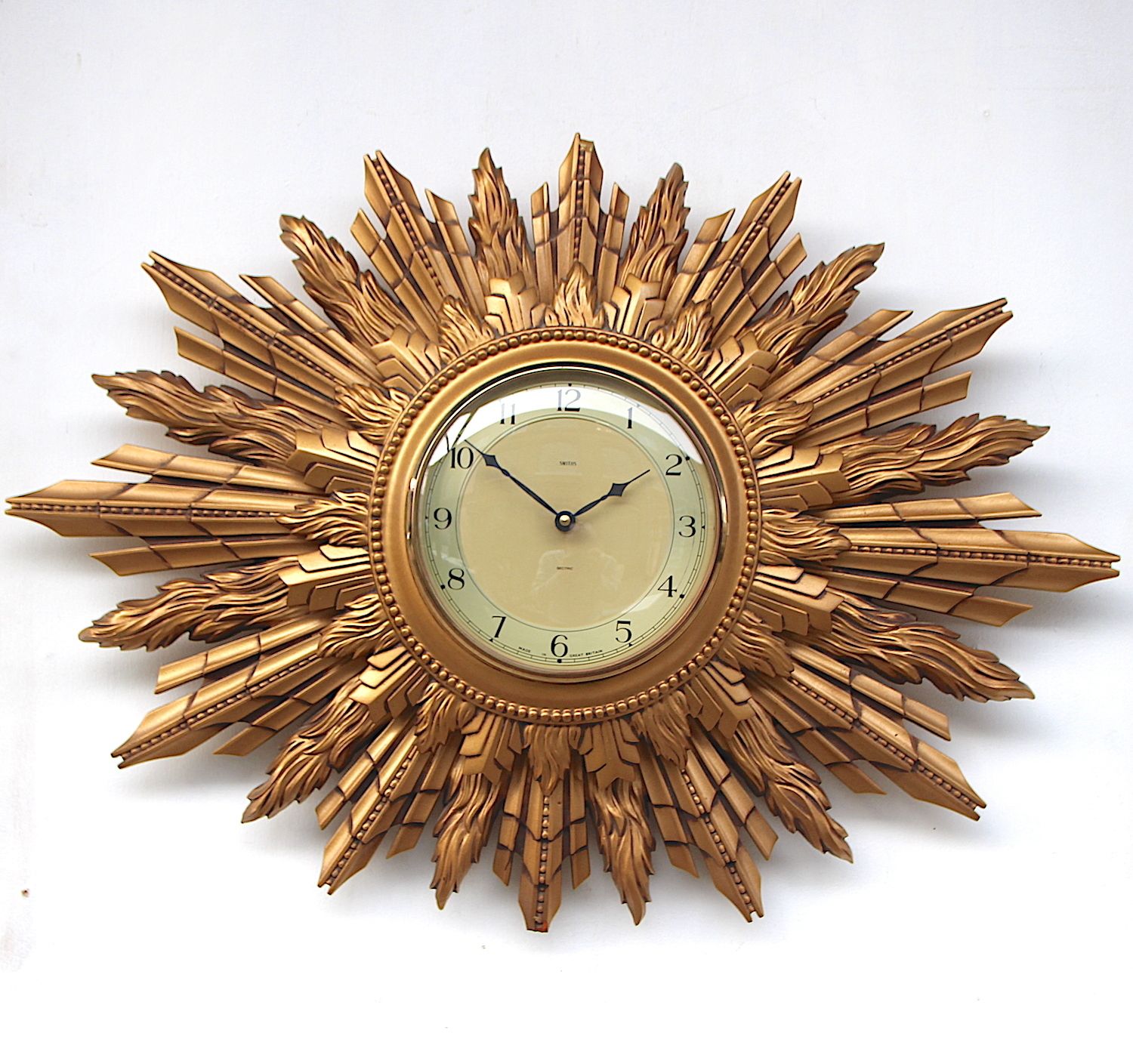 Huge 66cm 1950/60s British Sunburst Vintage Wall Clock. Fully Guaranteed