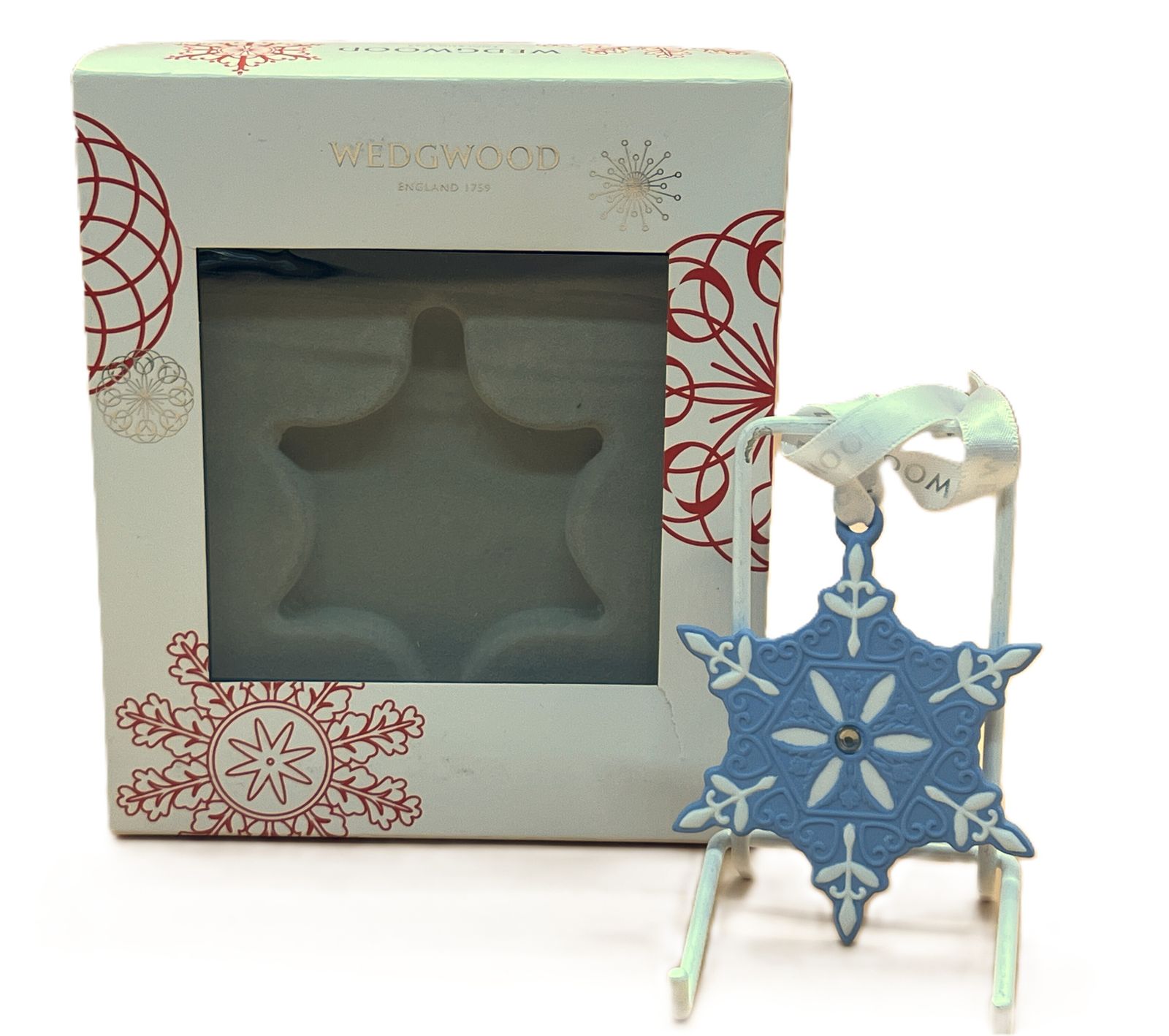 Wedgwood Pottery Blue Jasperware Christmas Snowflake Tree Hanging Ornament In Original Box. photo furniture