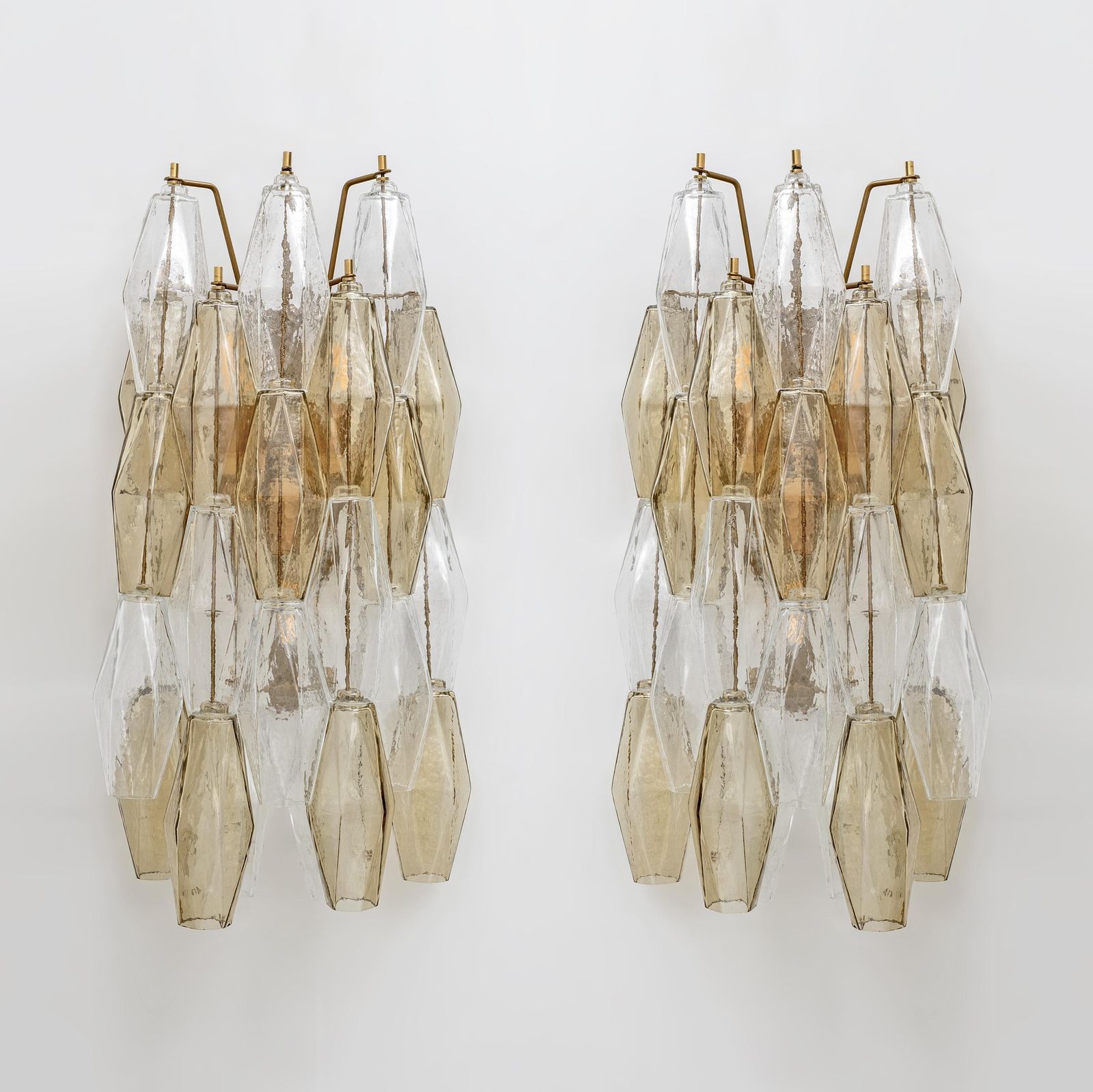 Pair Of Mid Century Italian Murano Glass Poliedri Sconces In Amber And Clear photo furniture