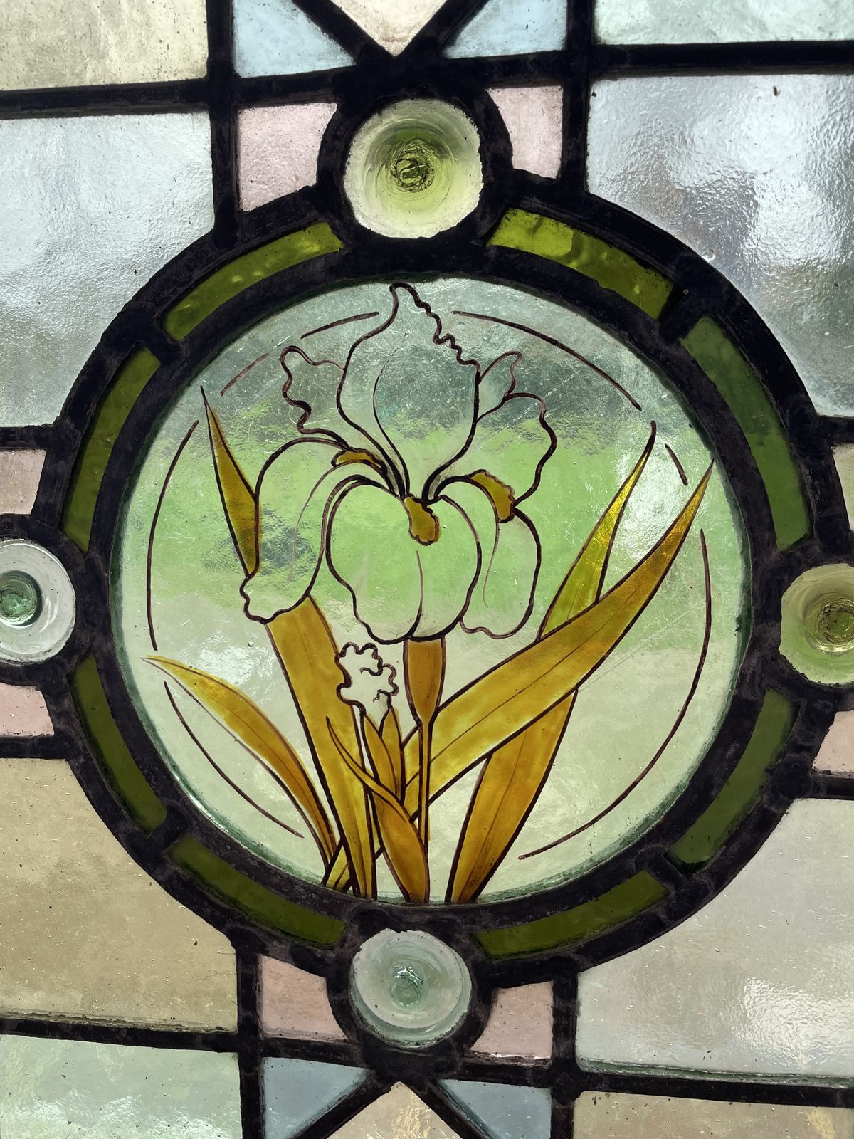 Pair Of Hand Painted Victorian Stained Glass Window Panels Forming An Arch     Pretty Floral Design. photo buy