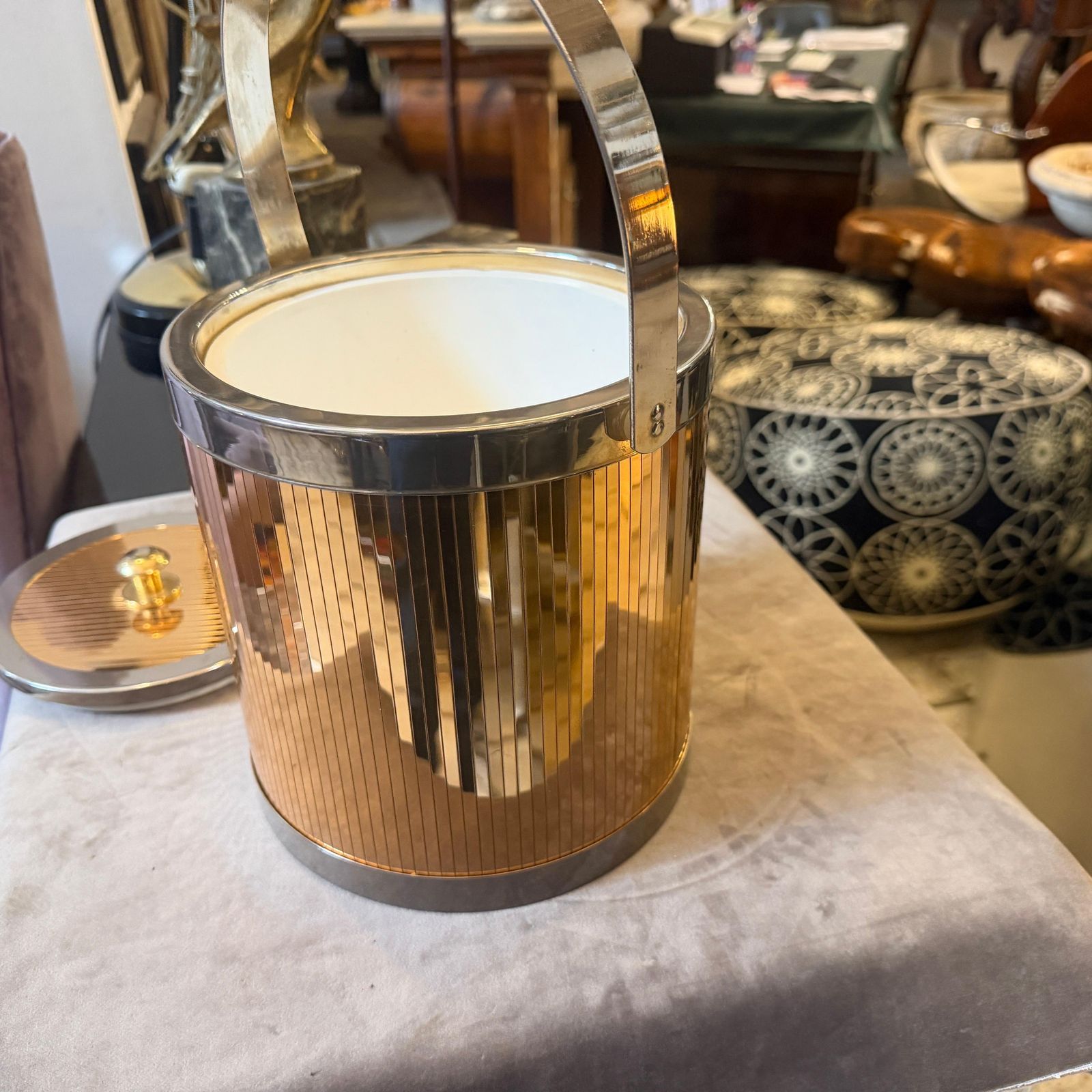 1970s Stunning Mid Century Modern Brass And Silver Plated Ice Bucket By Lidian photo vinterior