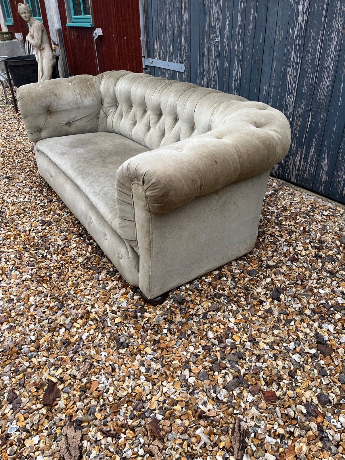 Furniture Antique Chesterfield Sofa Green Olive Coloured Velvet Circa Mid To Late 1800’s photo