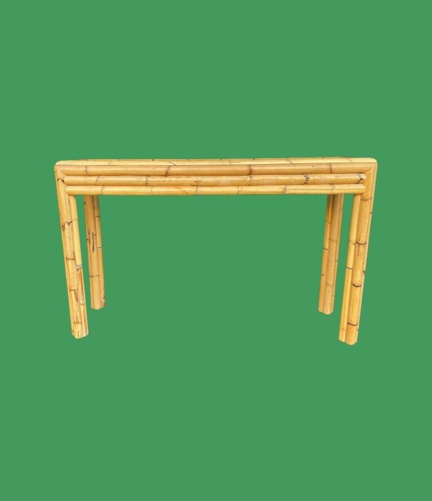 Copy   An Italian 1970s Bamboo Console With Smoked Glass Top Attributed To Vivai Del Sud photo vintage