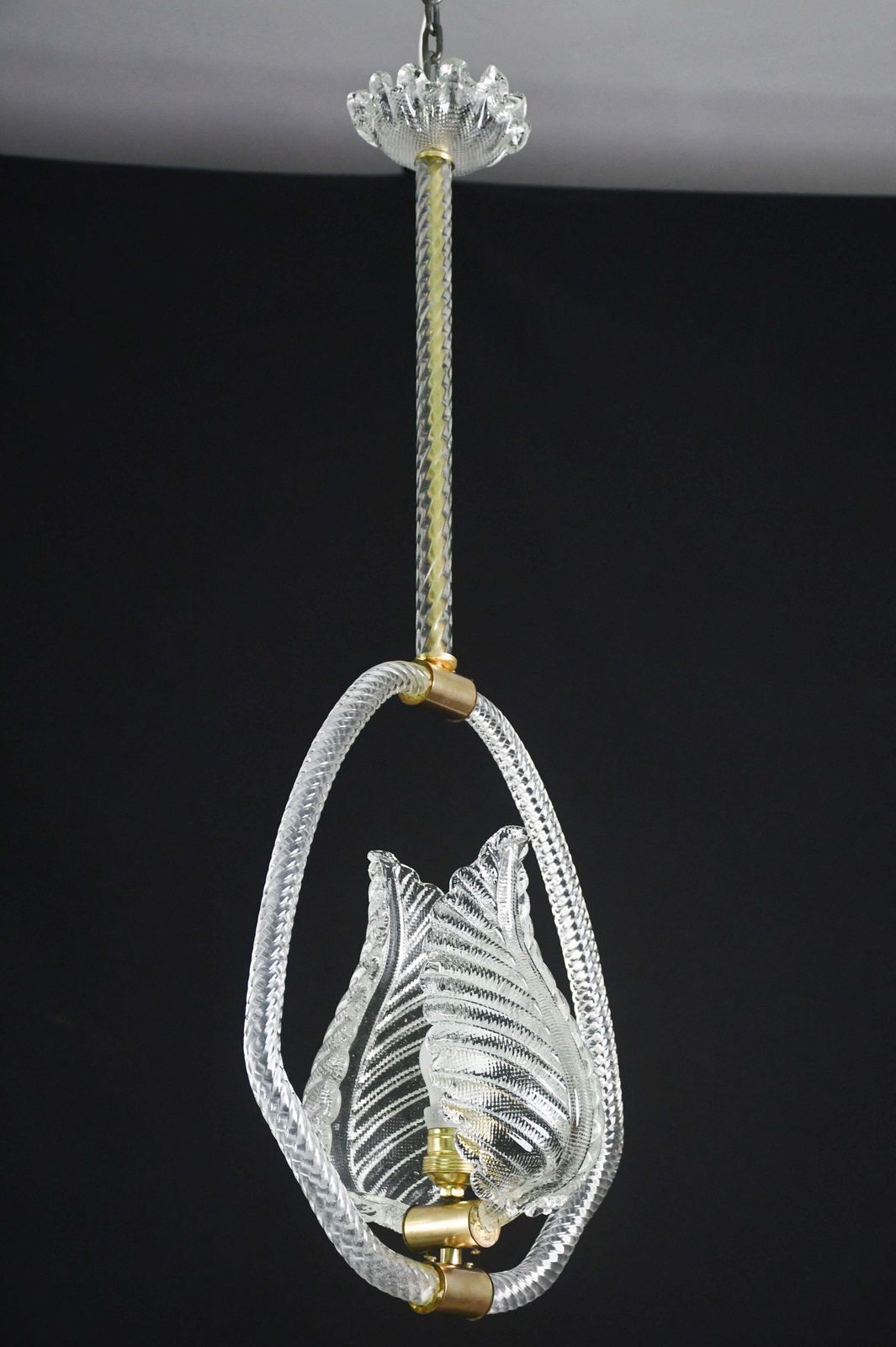 Elgant Transparent Art Decò Barovier E Toso Pendant Light Murano Glass, 1940s photo furniture