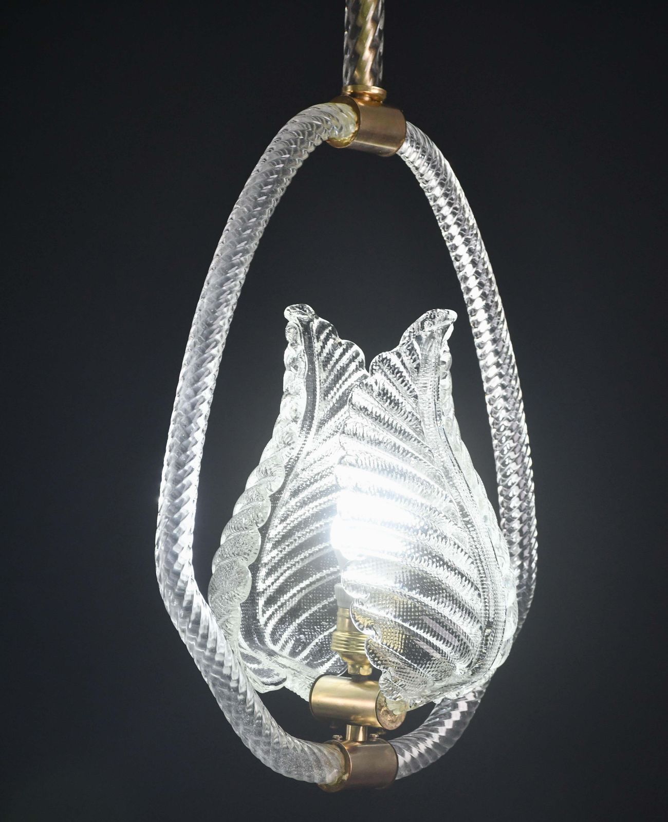 Elgant Transparent Art Decò Barovier E Toso Pendant Light Murano Glass, 1940s photo 1420.0