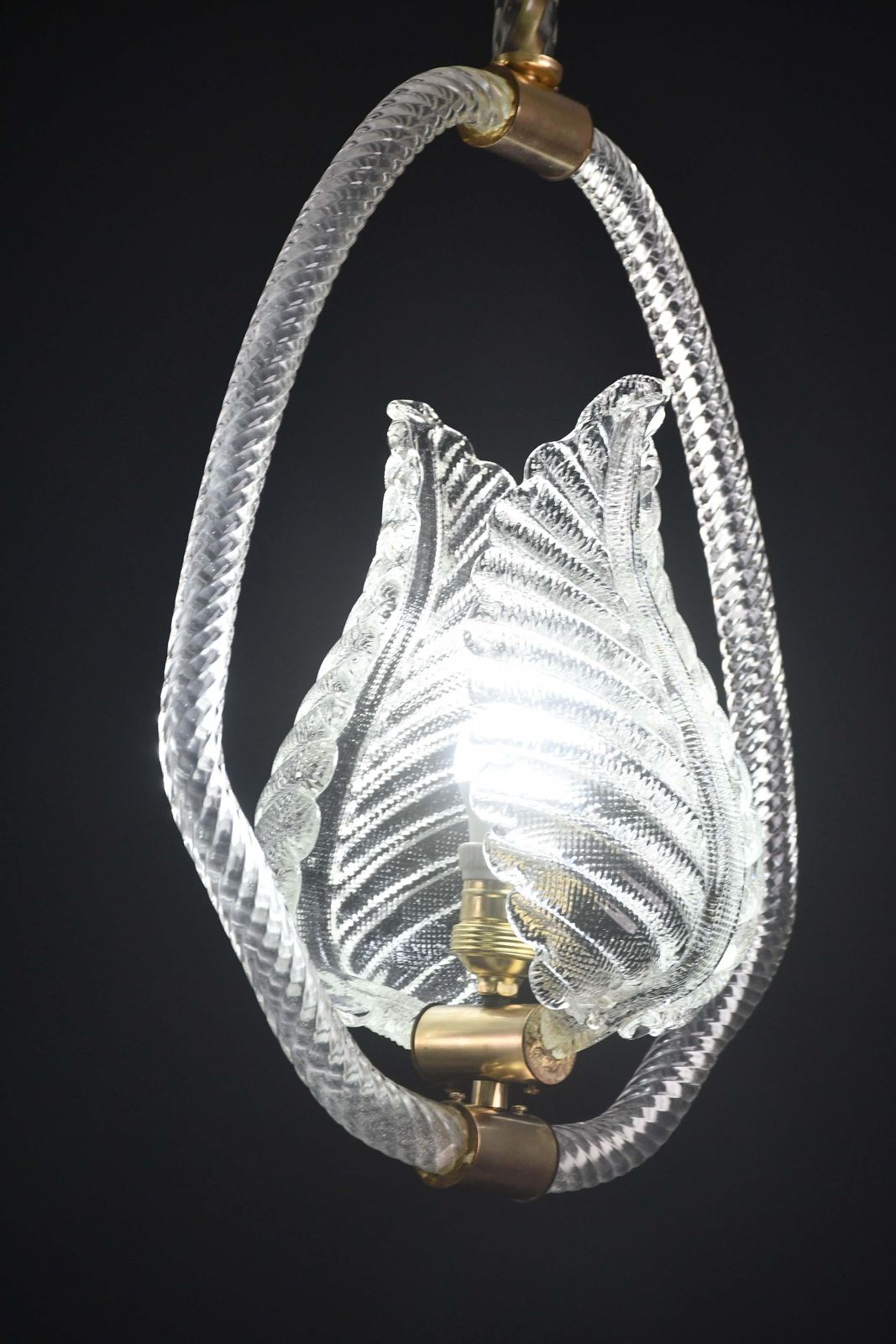Elgant Transparent Art Decò Barovier E Toso Pendant Light Murano Glass, 1940s photo buy