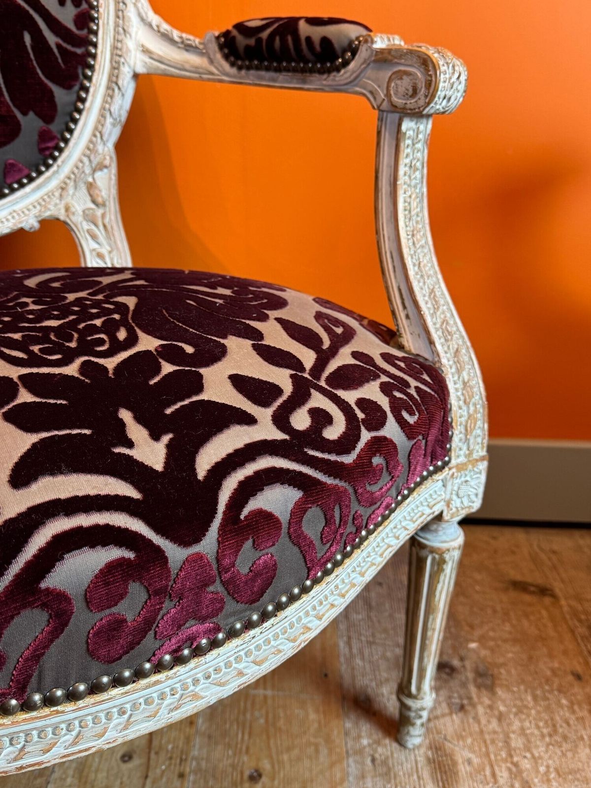 Pair Of 19th Century French Carved & Painted Fauteuils In Louis XVI Taste photo vintage