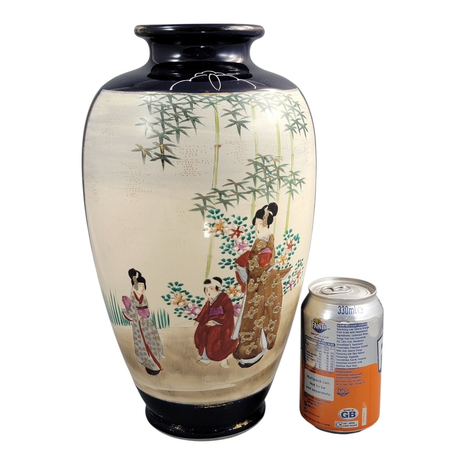 photo for sale Satsuma Cobalt Ground Vase With Moriage Court Scenes, Japan, C. 1890–1910