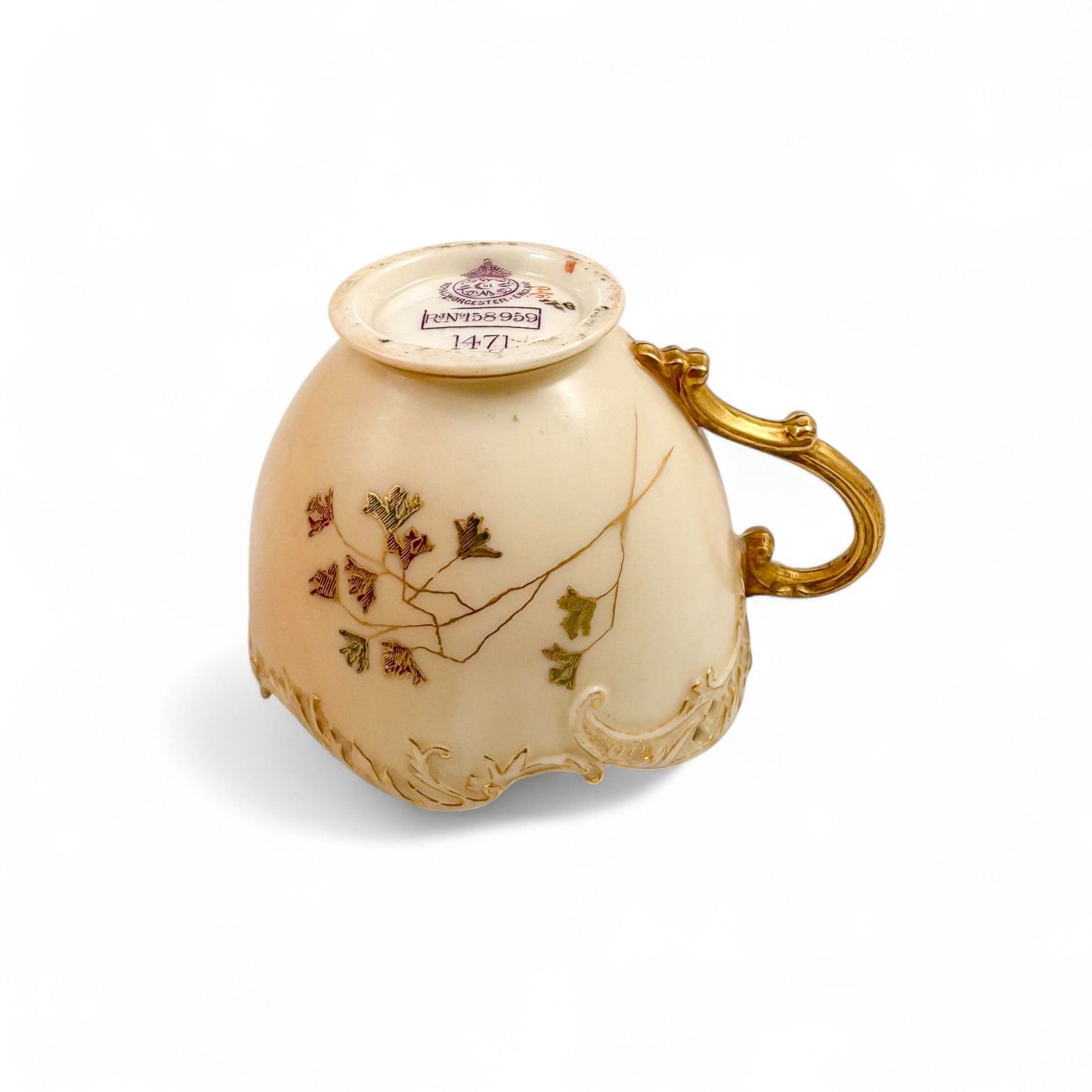 photo for sale Edwardian Victorian Royal Worcester Blush Porcelain Tea Cup & Saucers 1891 1902