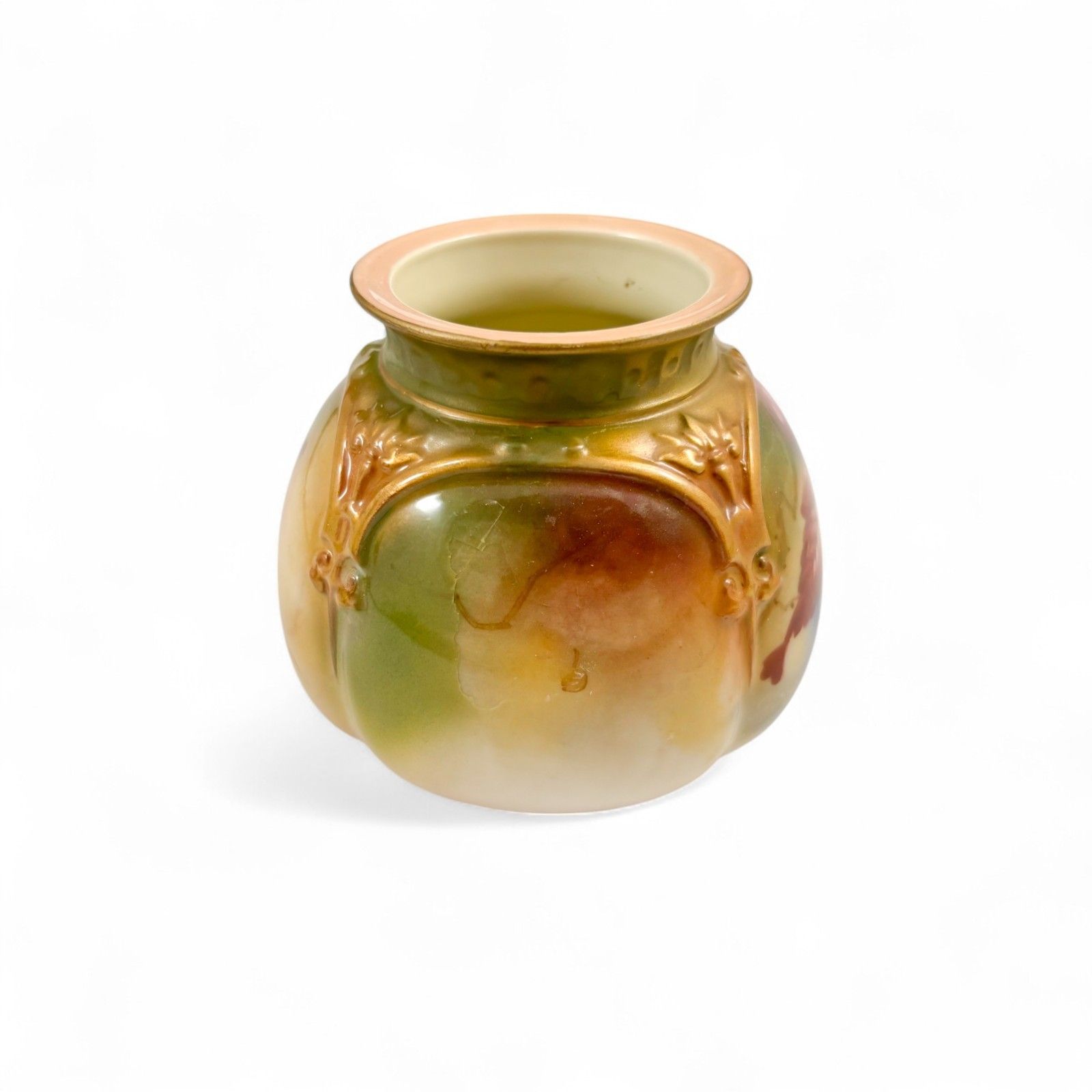 Antique Edwardian Royal Worcester Porcelain Floral Fruit Vase 1910 Blush Moulded photo furniture