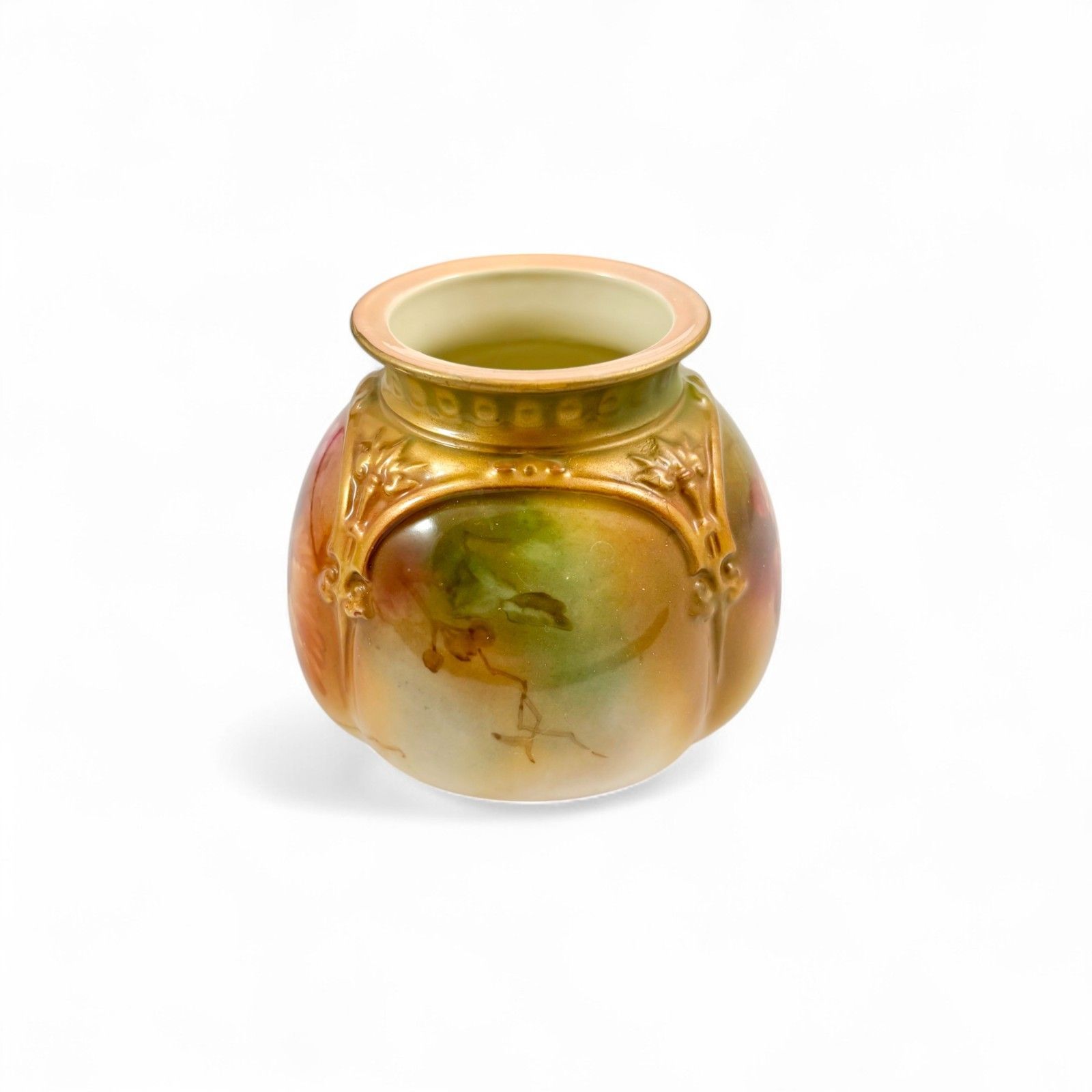 Antique Edwardian Royal Worcester Porcelain Floral Fruit Vase 1910 Blush Moulded photo Home Decor