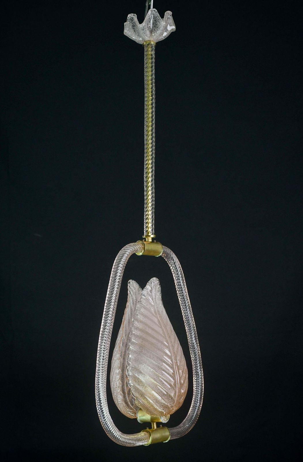 Elgant Pink Art Decò Barovier E Toso Pendant Light Murano Glass, 1940s photo for sale
