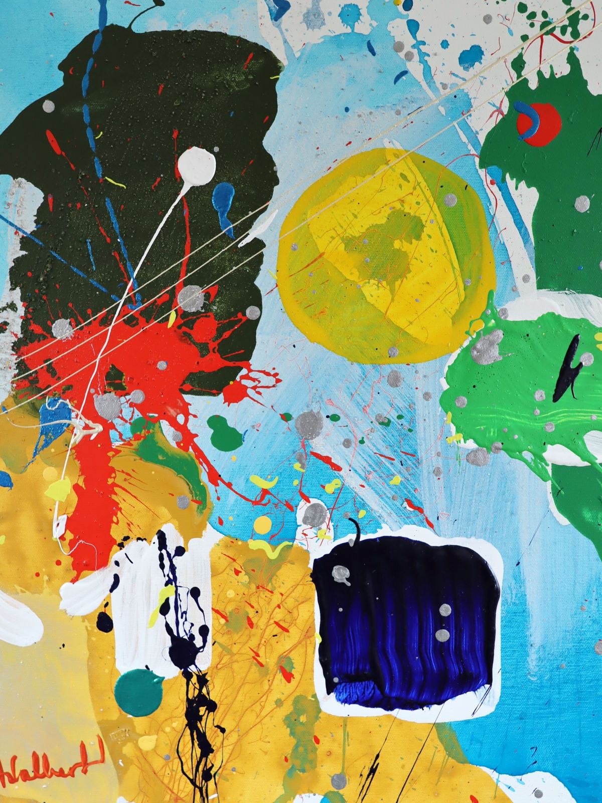 Modernist Abstract Swedish Painting   Chromatic Constellation photo vintage