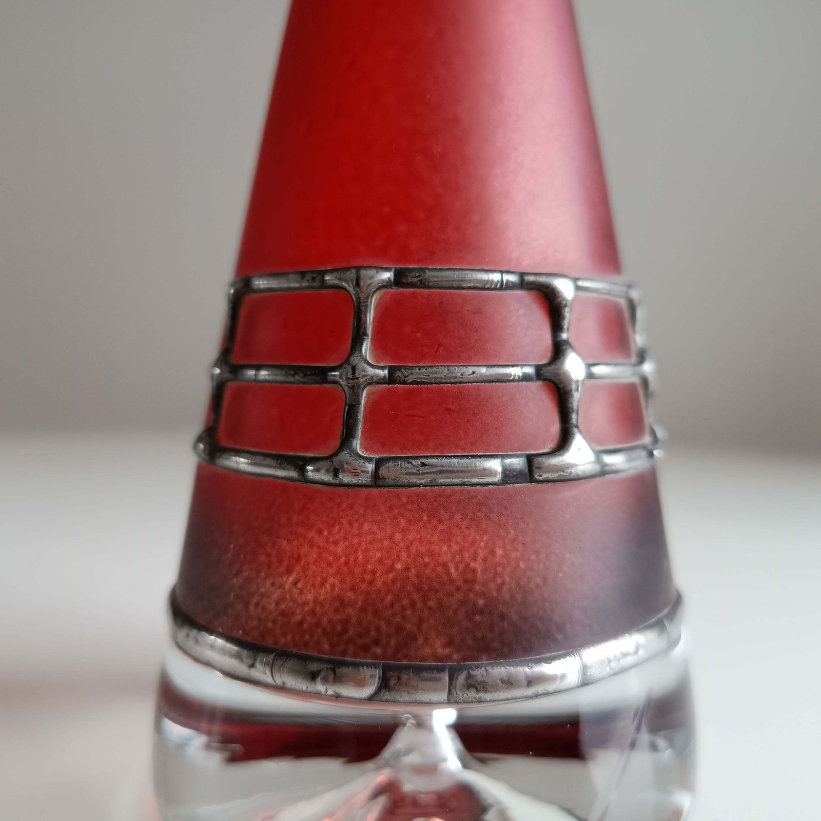 photo for sale Sculptural Art Glass Vase By Miracle: Silver Overlay, Controlled Base Bubble, Czech Bohemia