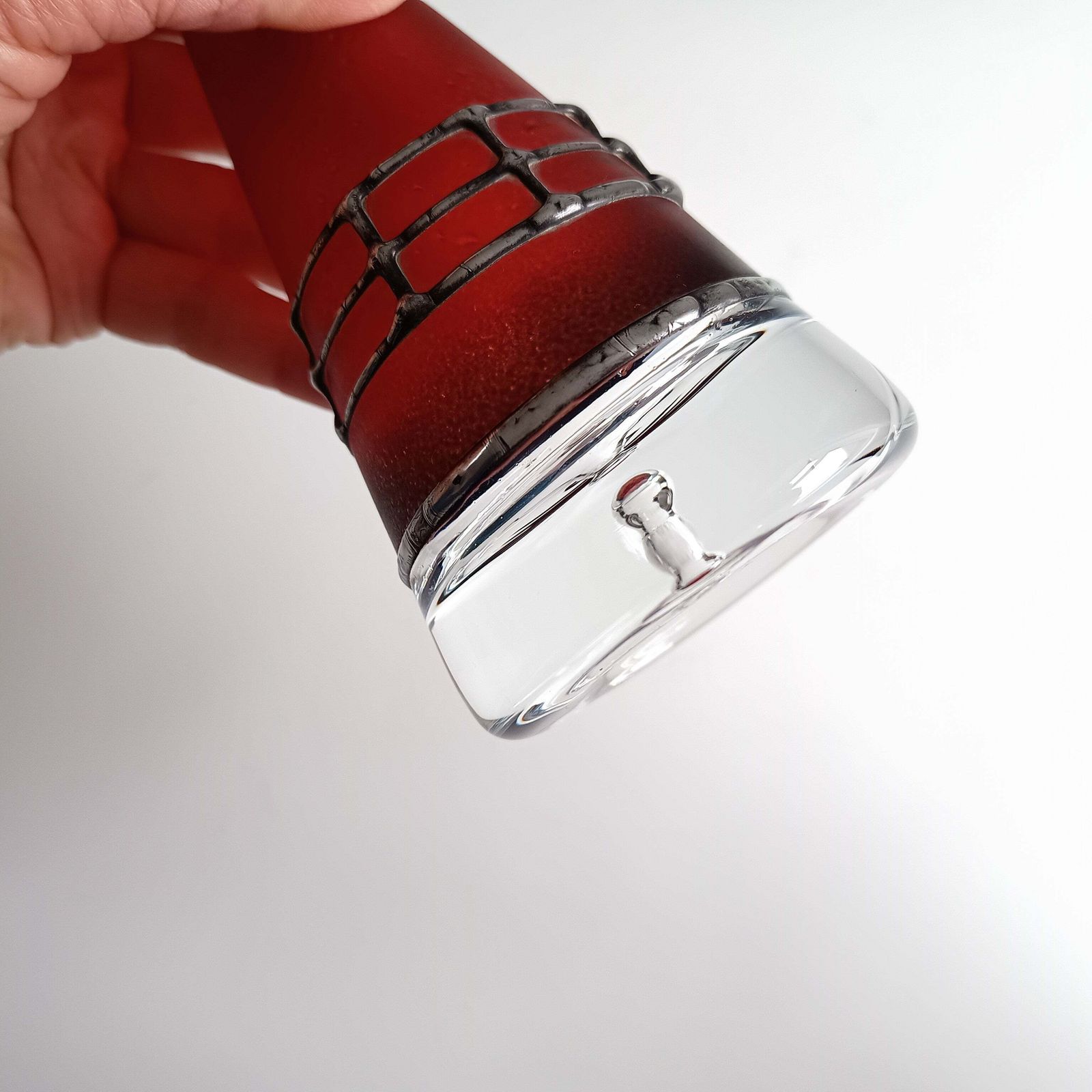 photo vinterior Sculptural Art Glass Vase By Miracle: Silver Overlay, Controlled Base Bubble, Czech Bohemia