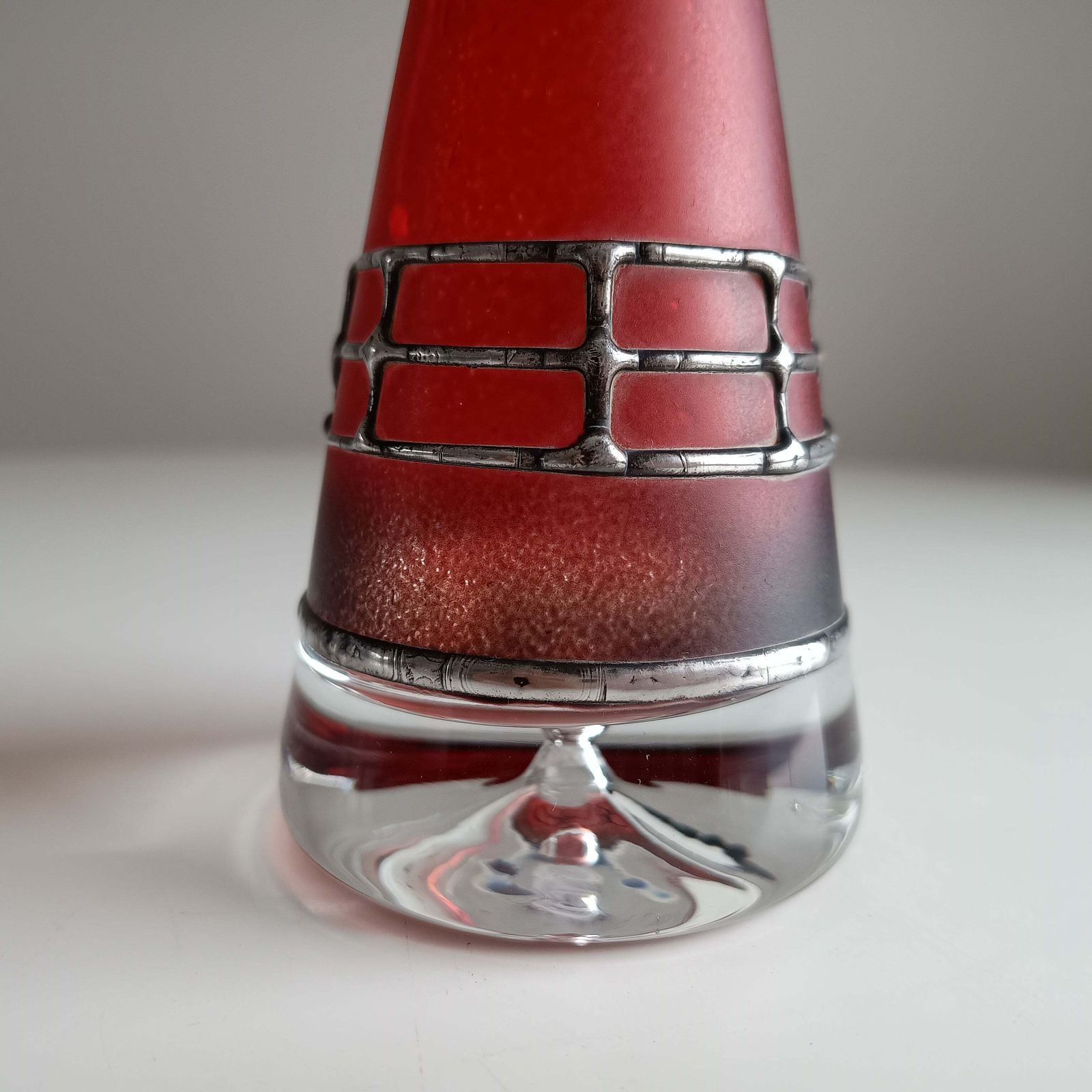 photo buy Sculptural Art Glass Vase By Miracle: Silver Overlay, Controlled Base Bubble, Czech Bohemia