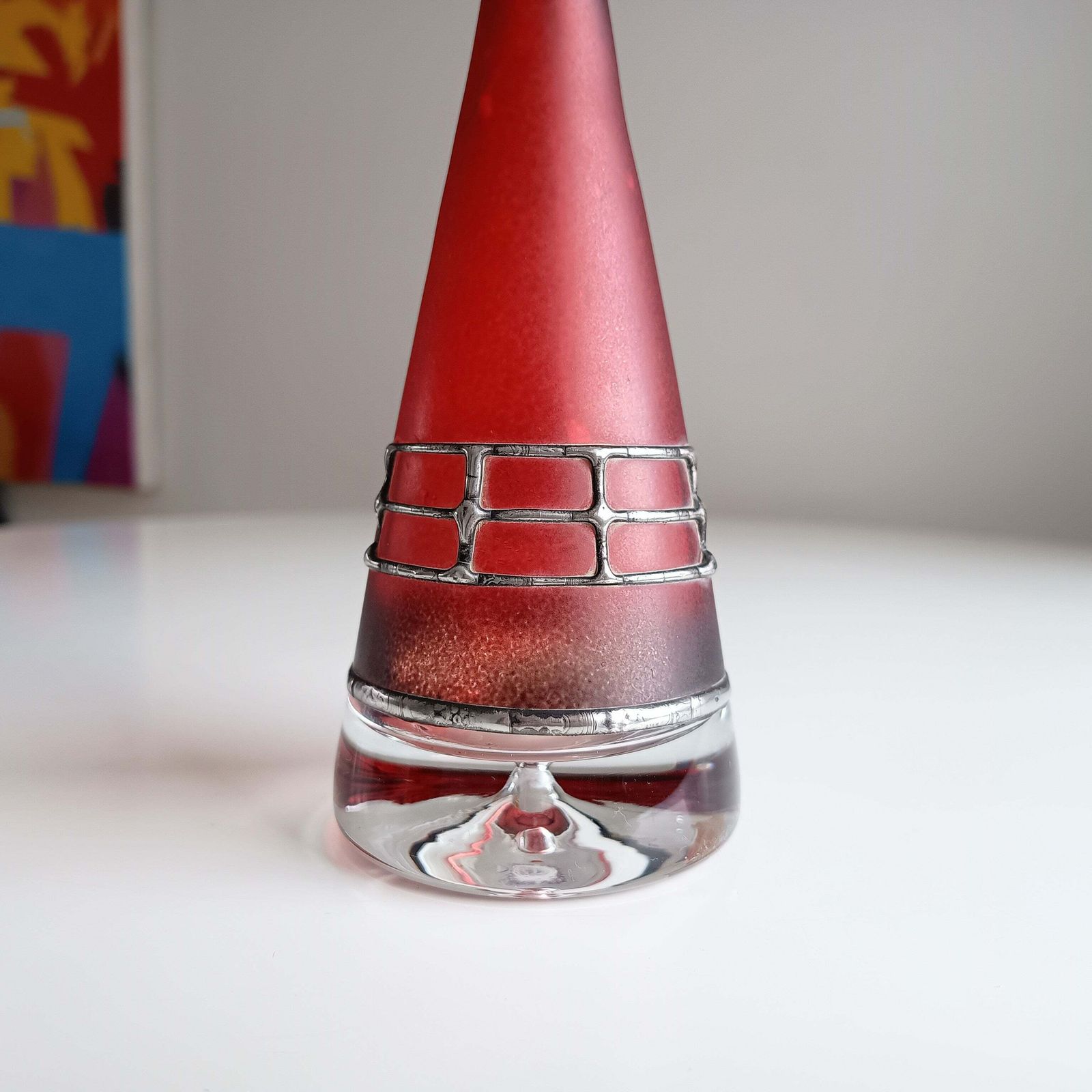 photo vintage Sculptural Art Glass Vase By Miracle: Silver Overlay, Controlled Base Bubble, Czech Bohemia