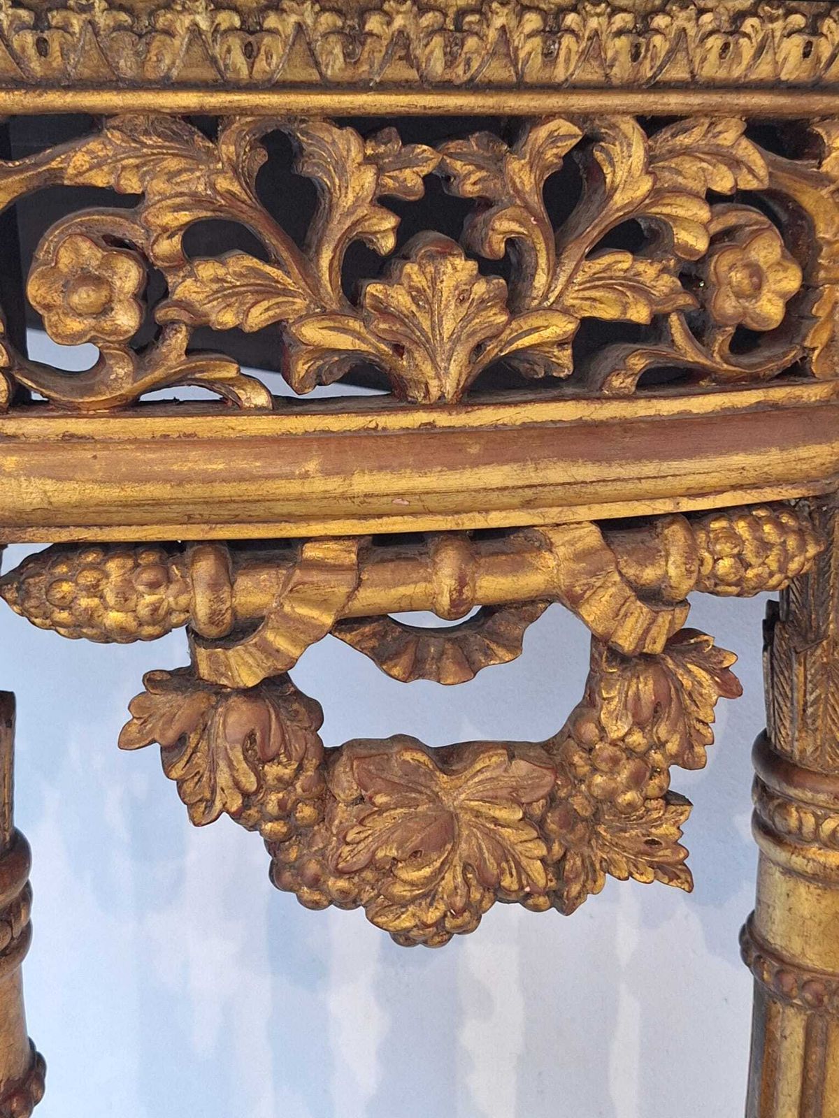 photo furniture French Baroque Half Moon Wall Console With Marble Top And Six Legs