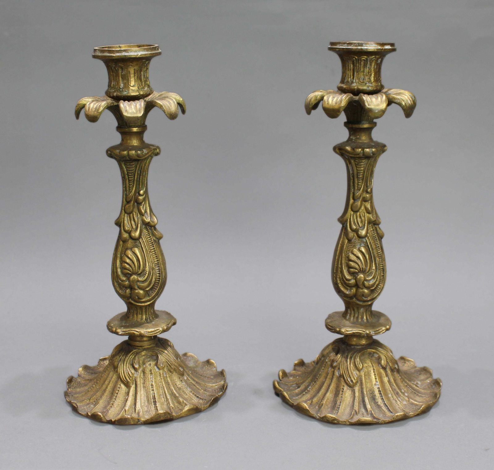 Pair Of French Rococo Revival Cast Brass Candlesticks, C.1890 photo buy