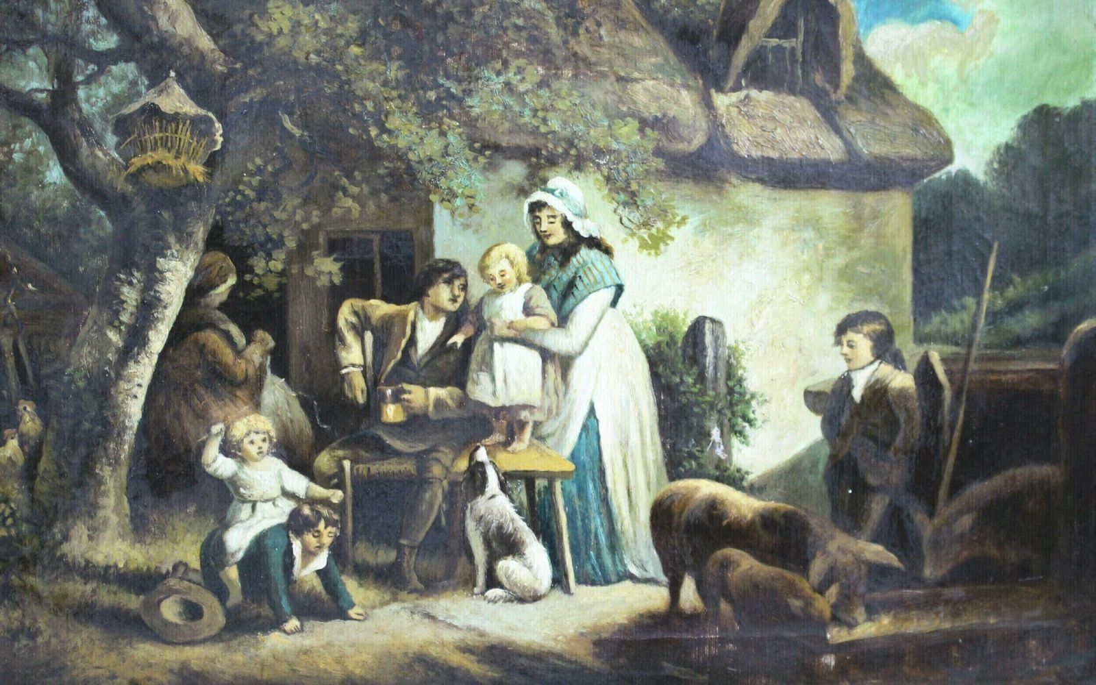 Early 19th C. Country Genre Scene Oil On Canvas photo buy