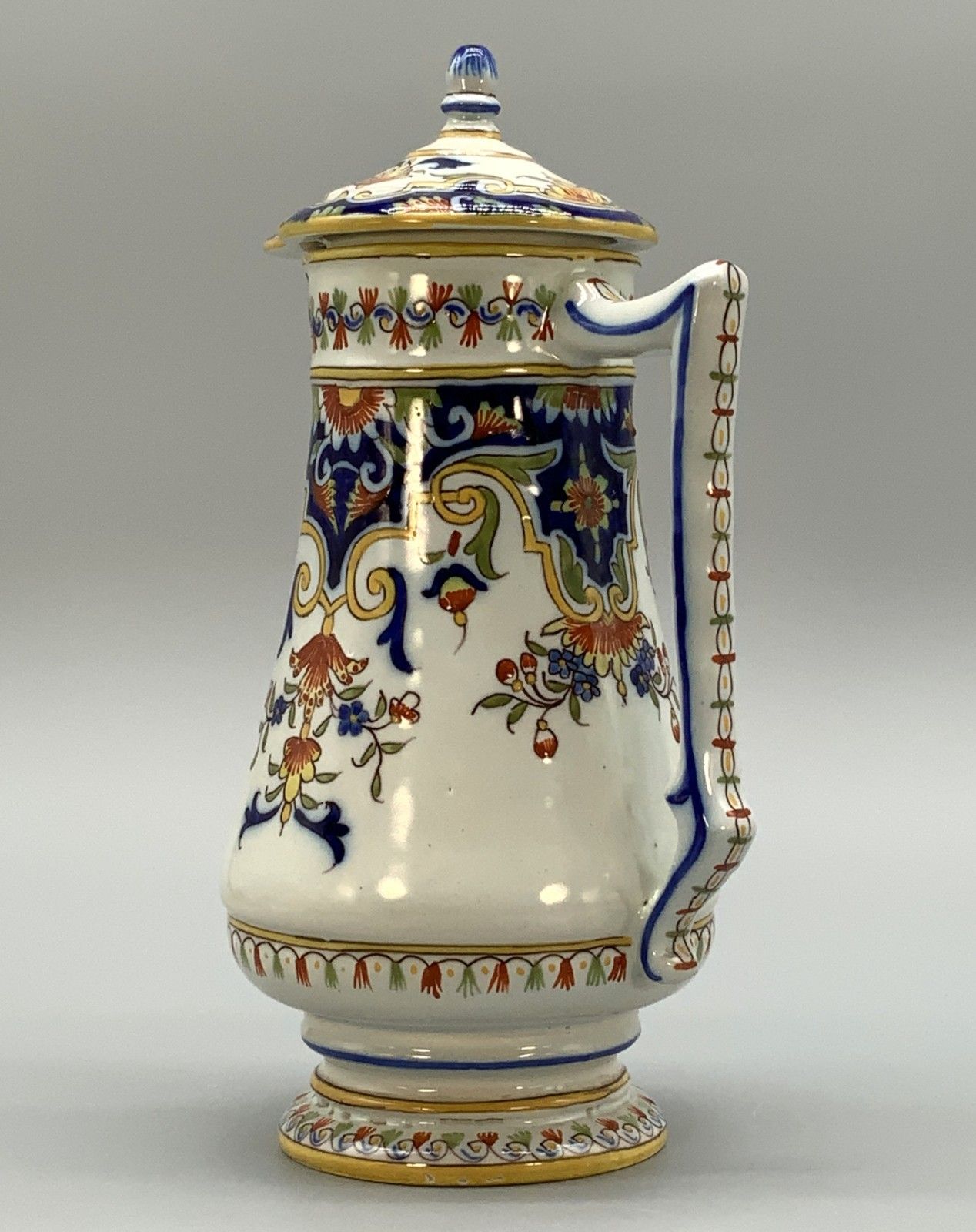 photo furniture Pitcher Coffee Pot Faience French Cherbourg Polychrome Coat Of Arms Ceramic Jug
